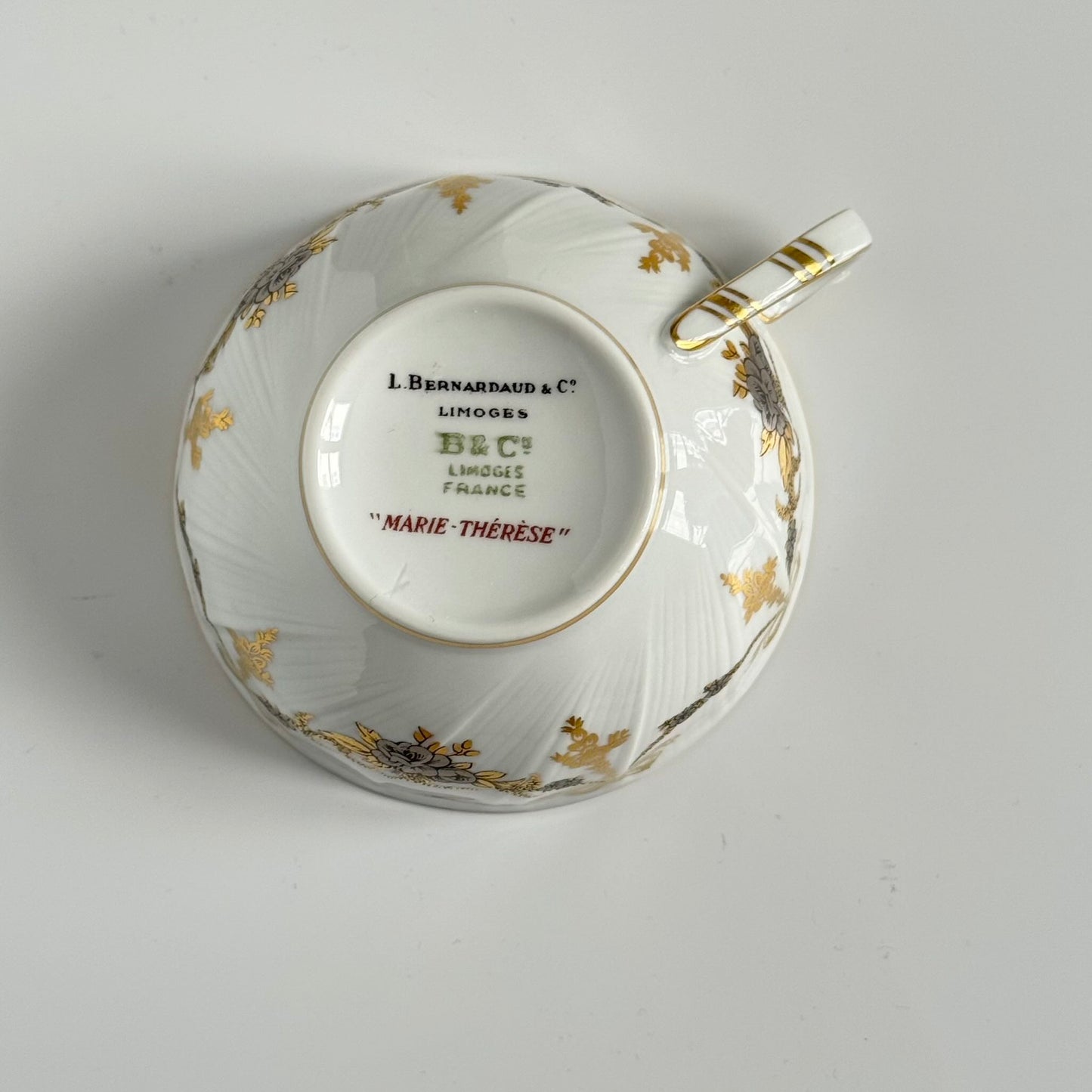 Pair of Bernardaud Tea Cups & Saucers | Ribbon and Floral Garland Motif | Vintage Limoges Porcelain