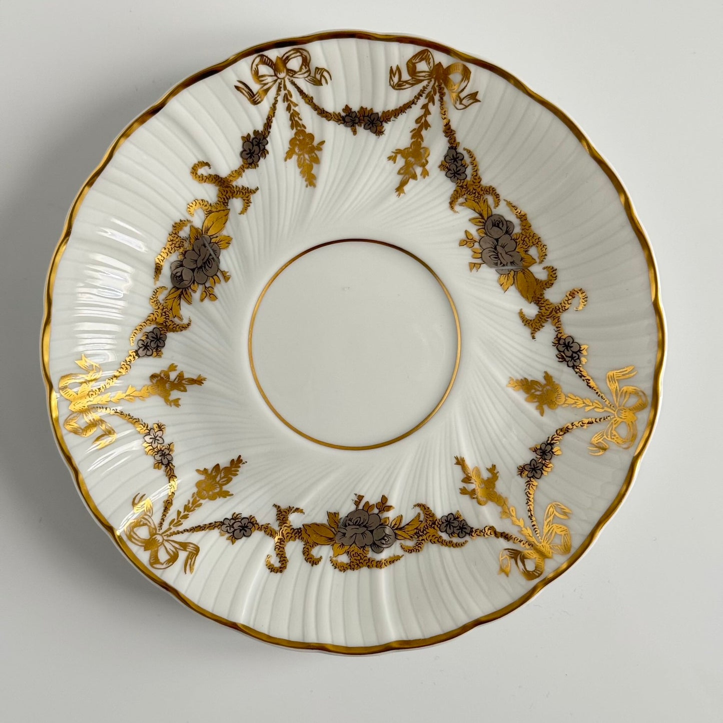 Pair of Bernardaud Tea Cups & Saucers | Ribbon and Floral Garland Motif | Vintage Limoges Porcelain