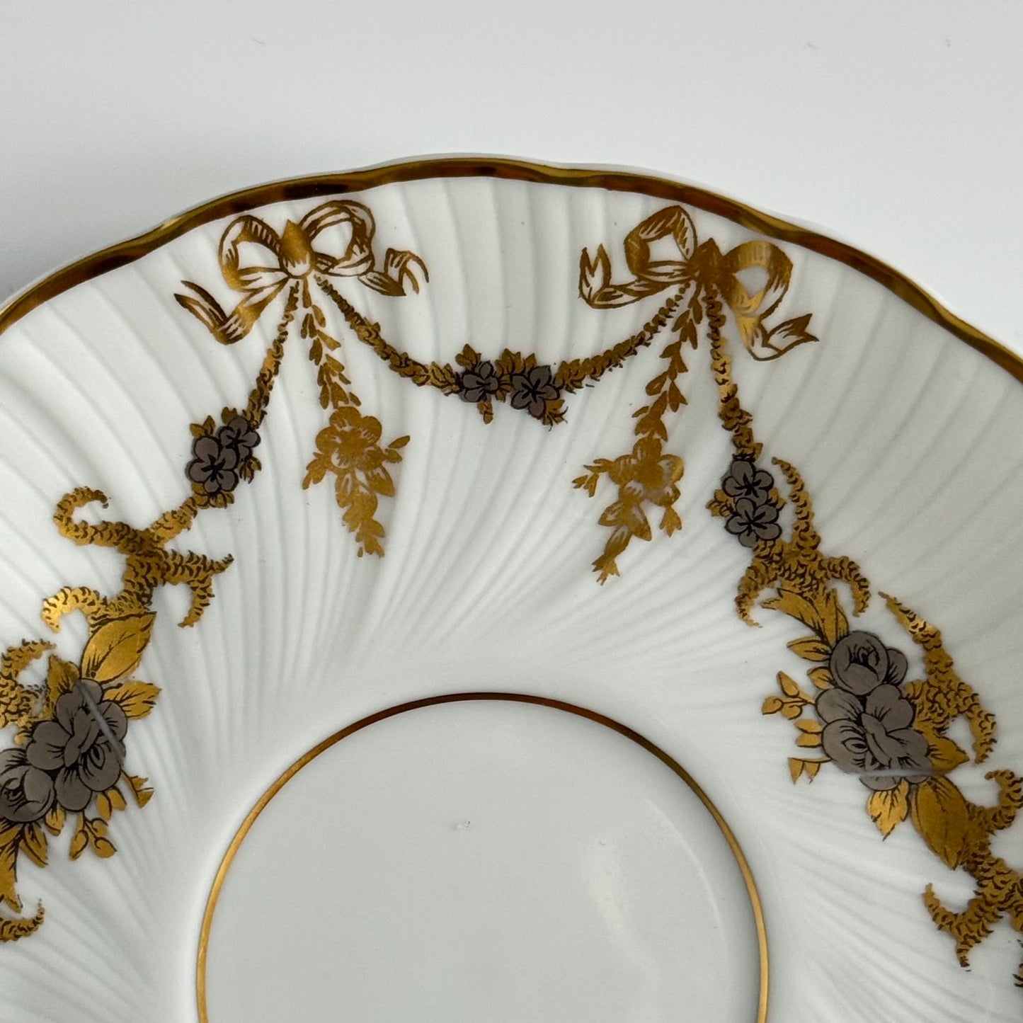 Pair of Bernardaud Tea Cups & Saucers | Ribbon and Floral Garland Motif | Vintage Limoges Porcelain