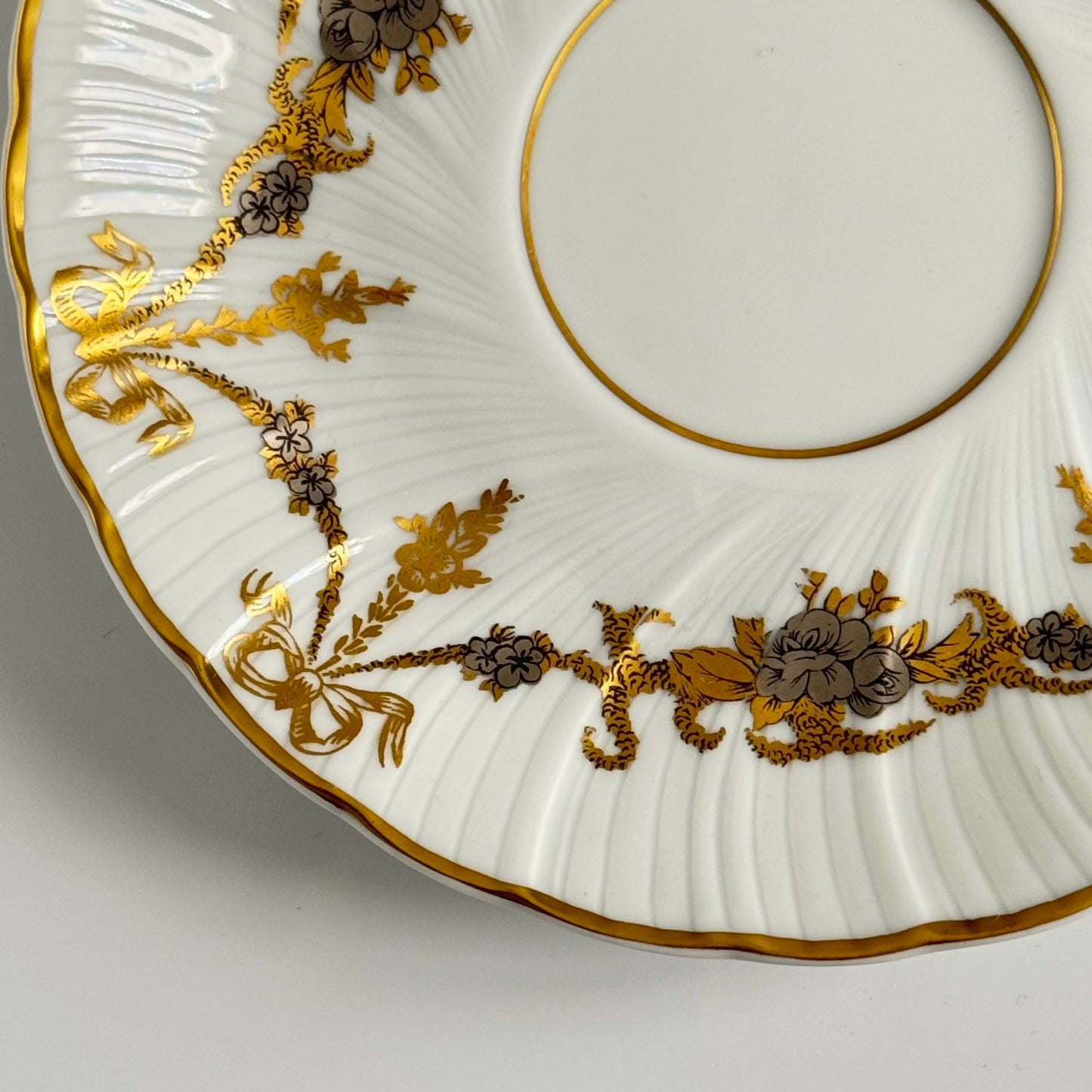 Pair of Bernardaud Tea Cups & Saucers | Ribbon and Floral Garland Motif | Vintage Limoges Porcelain