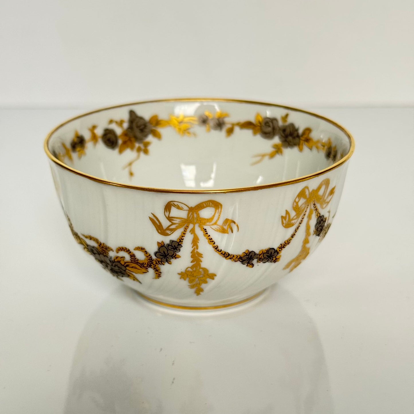 Pair of Bernardaud Tea Cups & Saucers | Ribbon and Floral Garland Motif | Vintage Limoges Porcelain