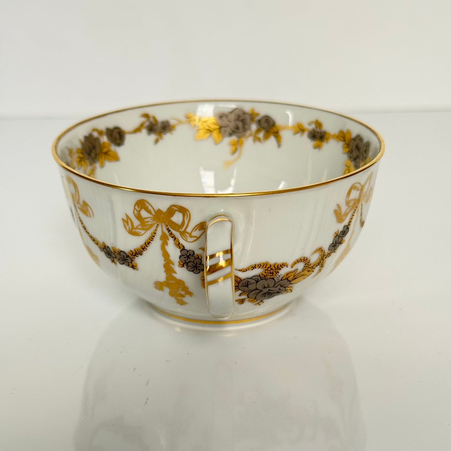 Pair of Bernardaud Tea Cups & Saucers | Ribbon and Floral Garland Motif | Vintage Limoges Porcelain