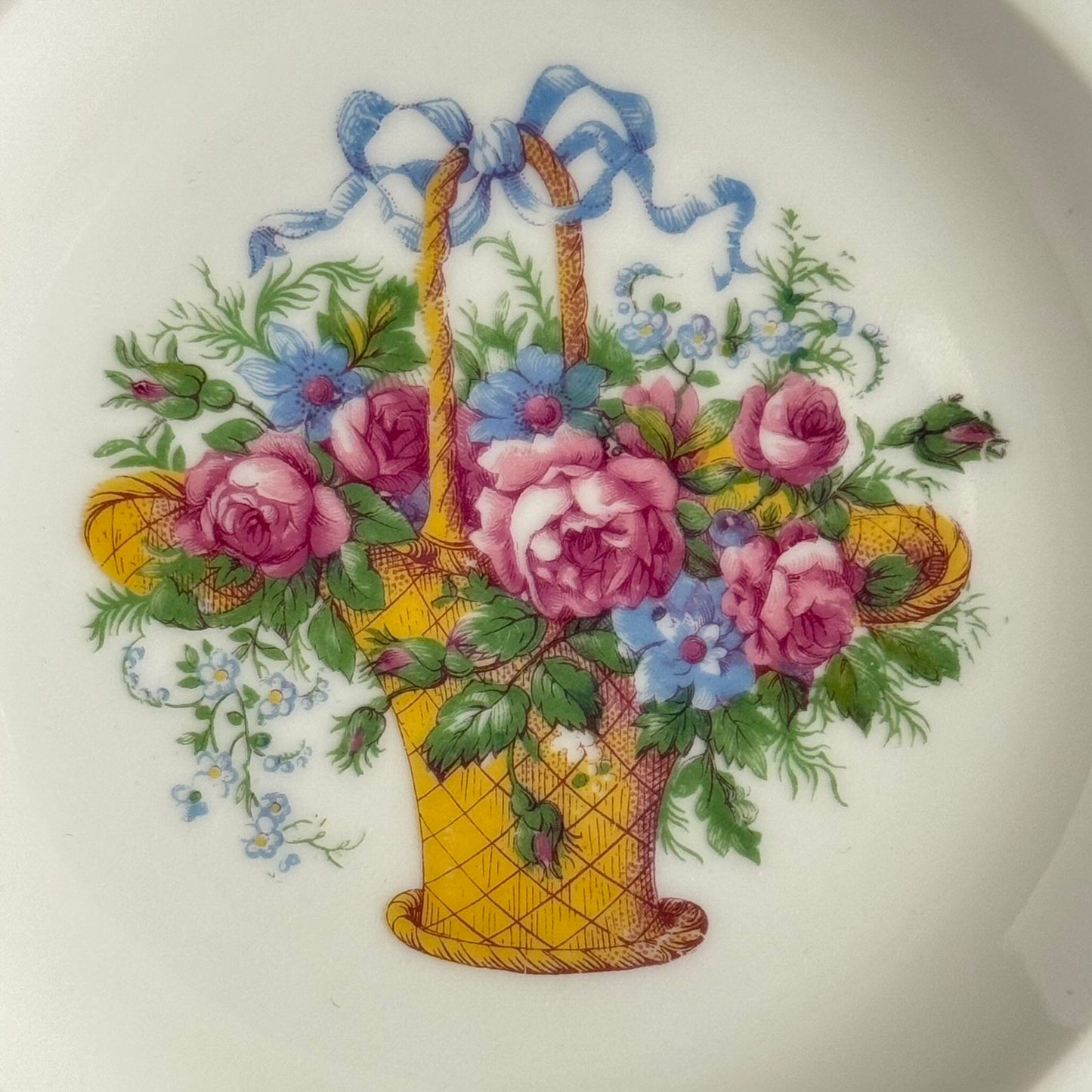 Limoges Dessert Plate with Ribbon, Floral, and Basket Motif | Vintage French Porcelain