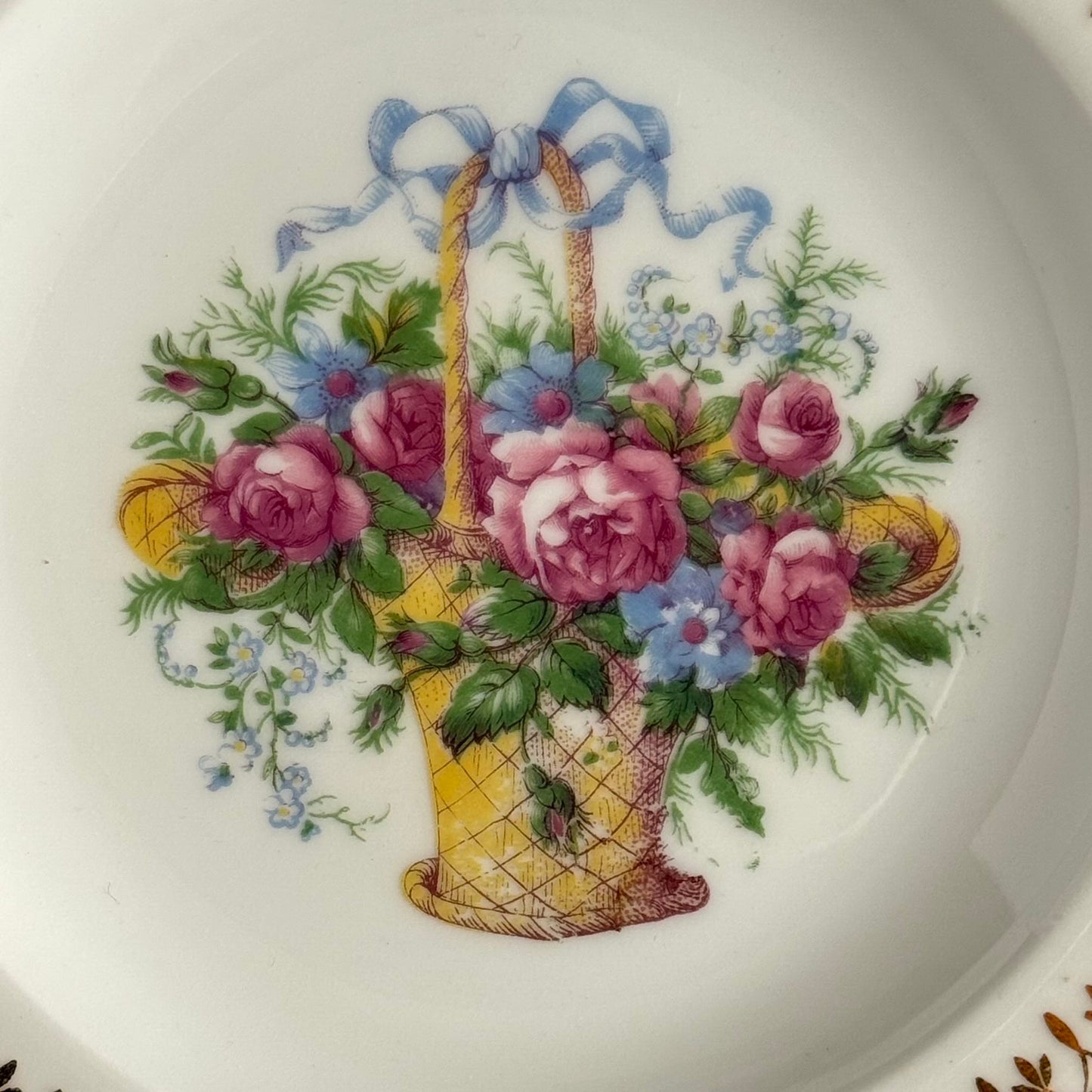 Limoges Dessert Plate with Ribbon, Floral, and Basket Motif | Vintage French Porcelain
