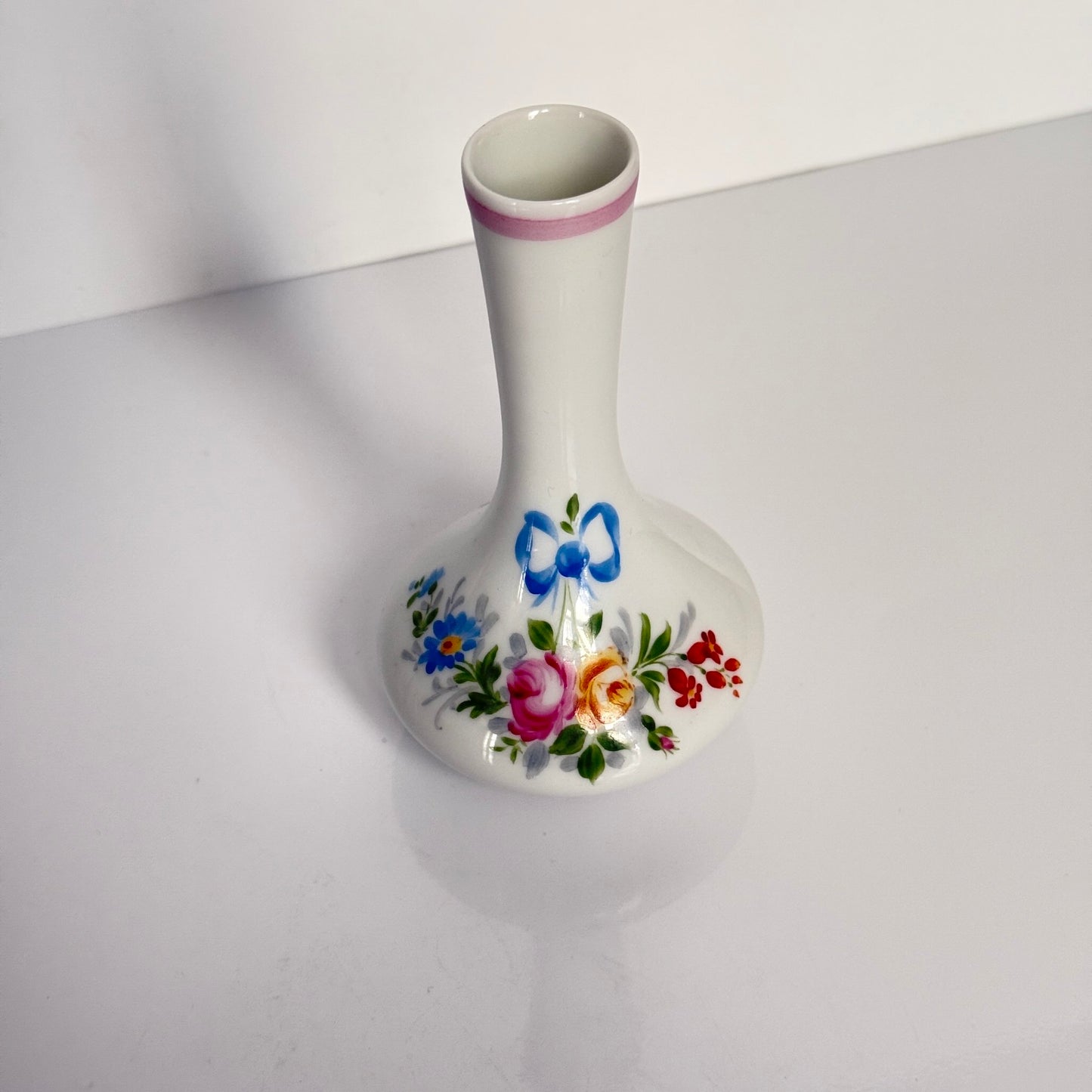 Limoges Hand-Painted Bud Vase (Soliflore) with Ribbon and Floral Motif | Vintage
