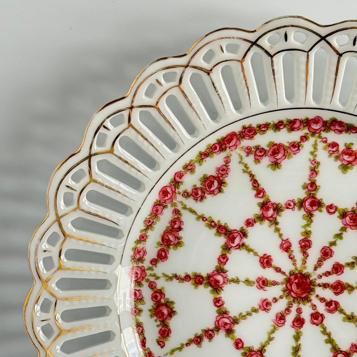 Pair of Pierced Porcelain Plates with Rose Decoration | Late 19th–Early 20th Century
