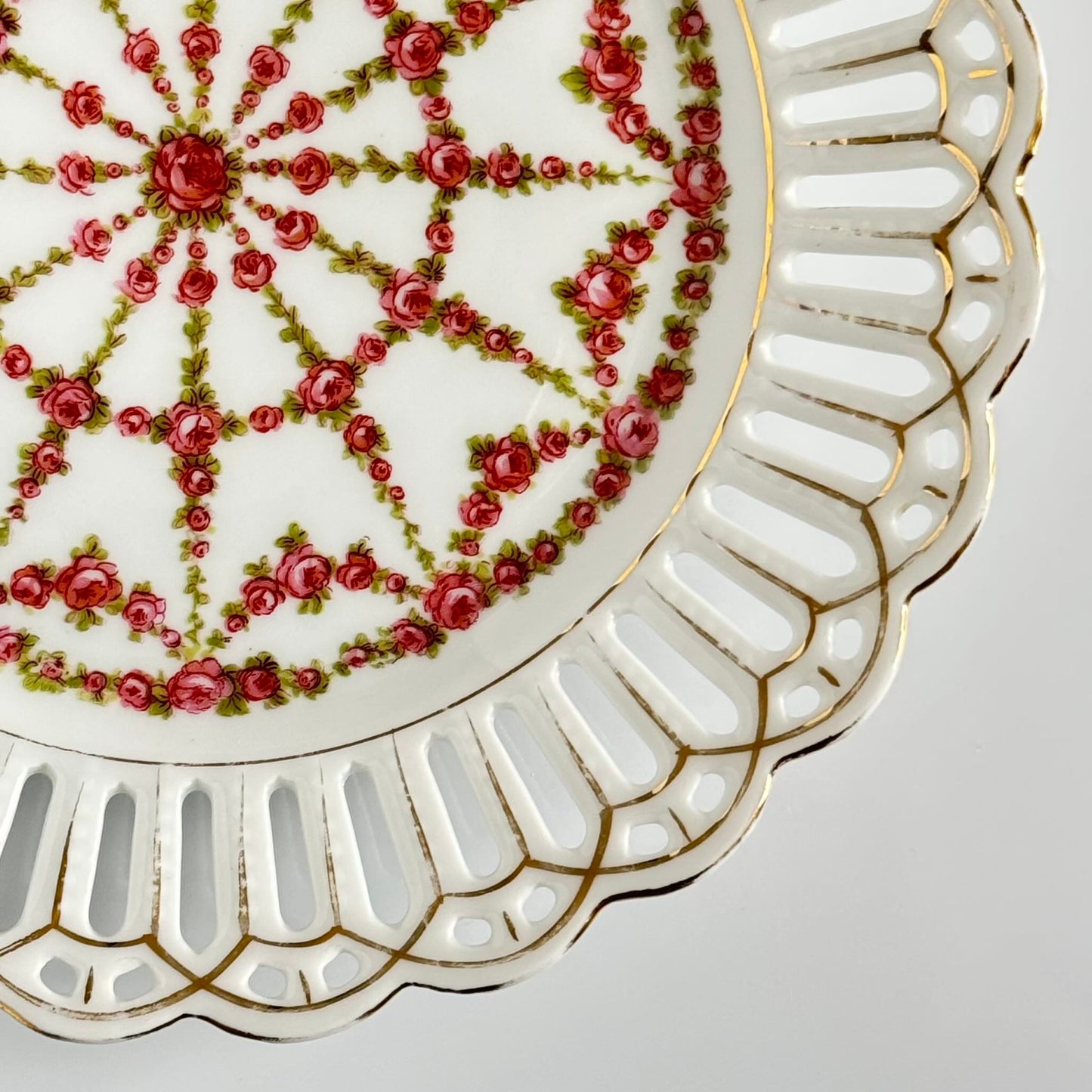 Pair of Pierced Porcelain Plates with Rose Decoration | Late 19th–Early 20th Century