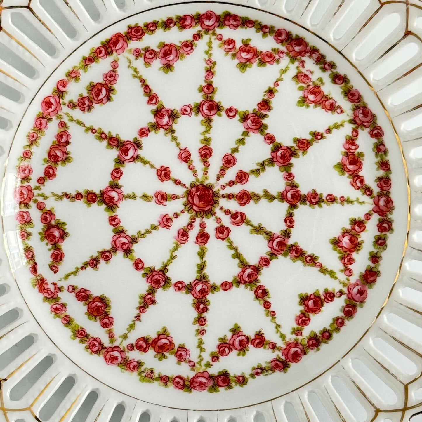Pair of Pierced Porcelain Plates with Rose Decoration | Late 19th–Early 20th Century