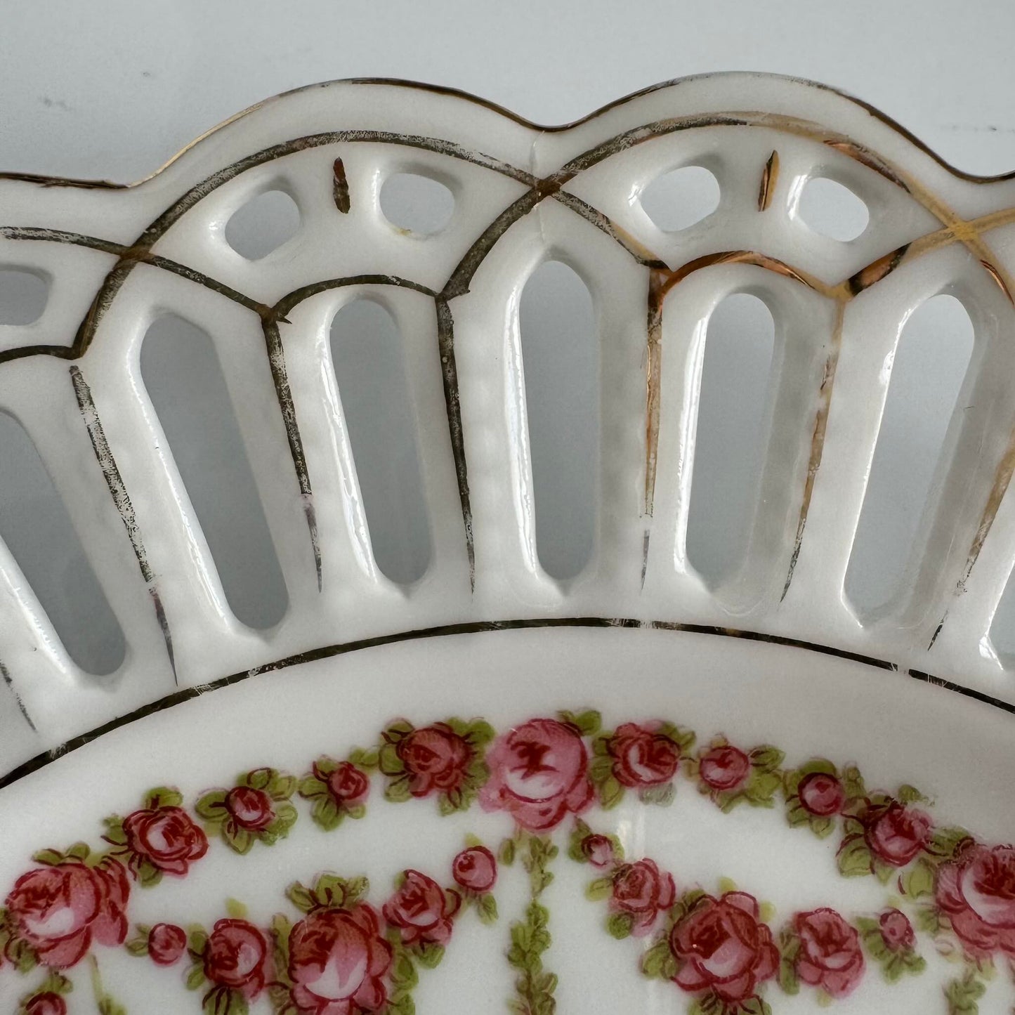 Pair of Pierced Porcelain Plates with Rose Decoration | Late 19th–Early 20th Century