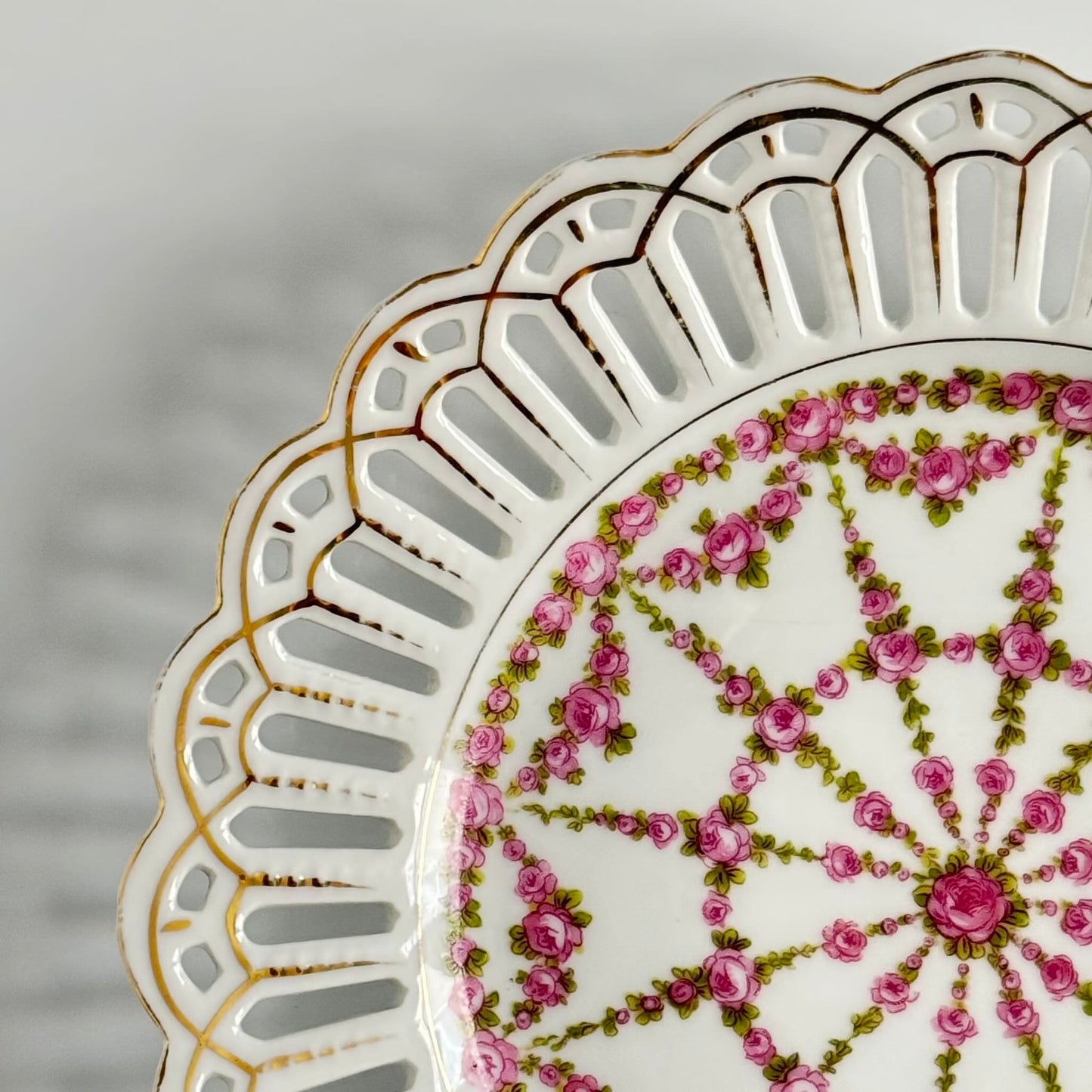 Pair of Pierced Porcelain Plates with Rose Decoration | Late 19th–Early 20th Century