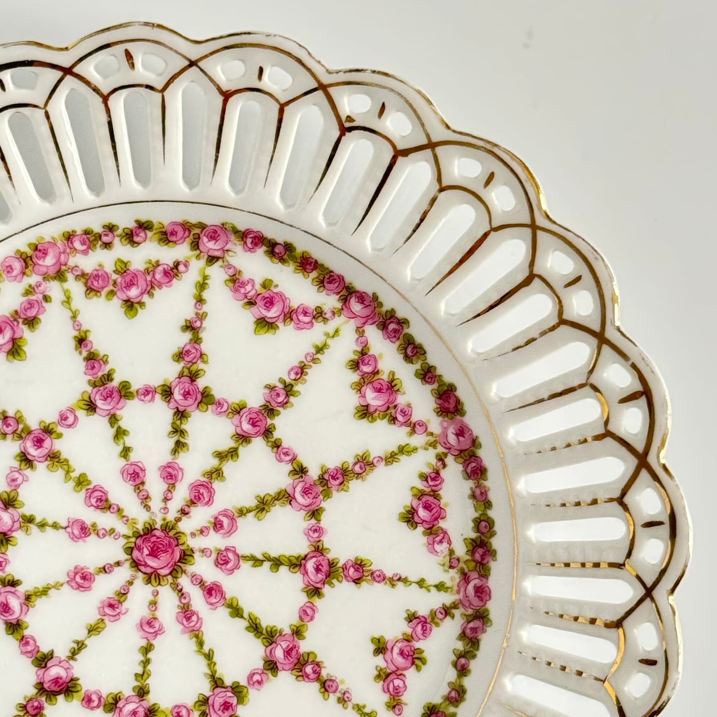 Pair of Pierced Porcelain Plates with Rose Decoration | Late 19th–Early 20th Century