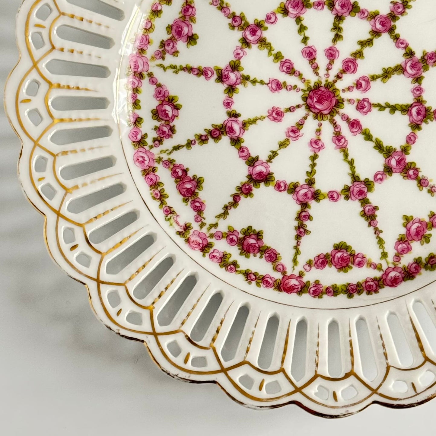 Pair of Pierced Porcelain Plates with Rose Decoration | Late 19th–Early 20th Century
