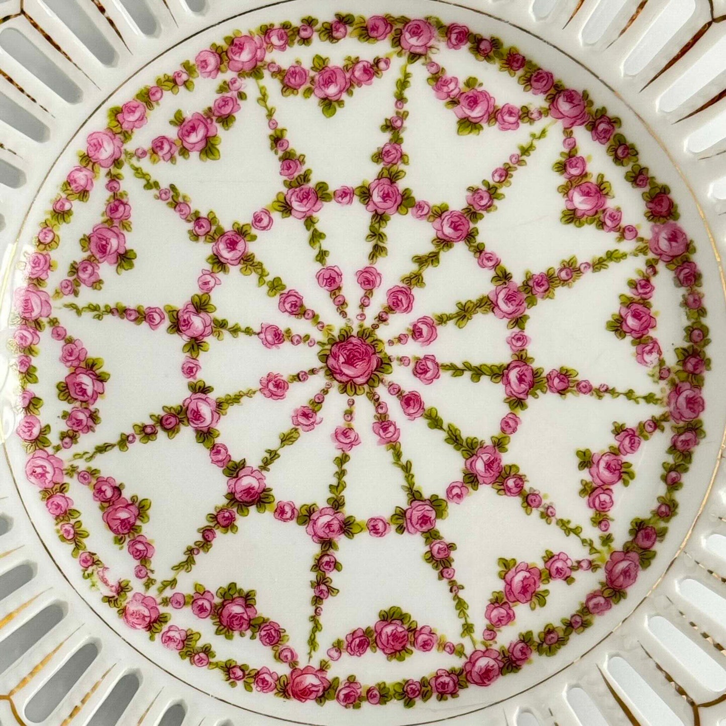 Pair of Pierced Porcelain Plates with Rose Decoration | Late 19th–Early 20th Century
