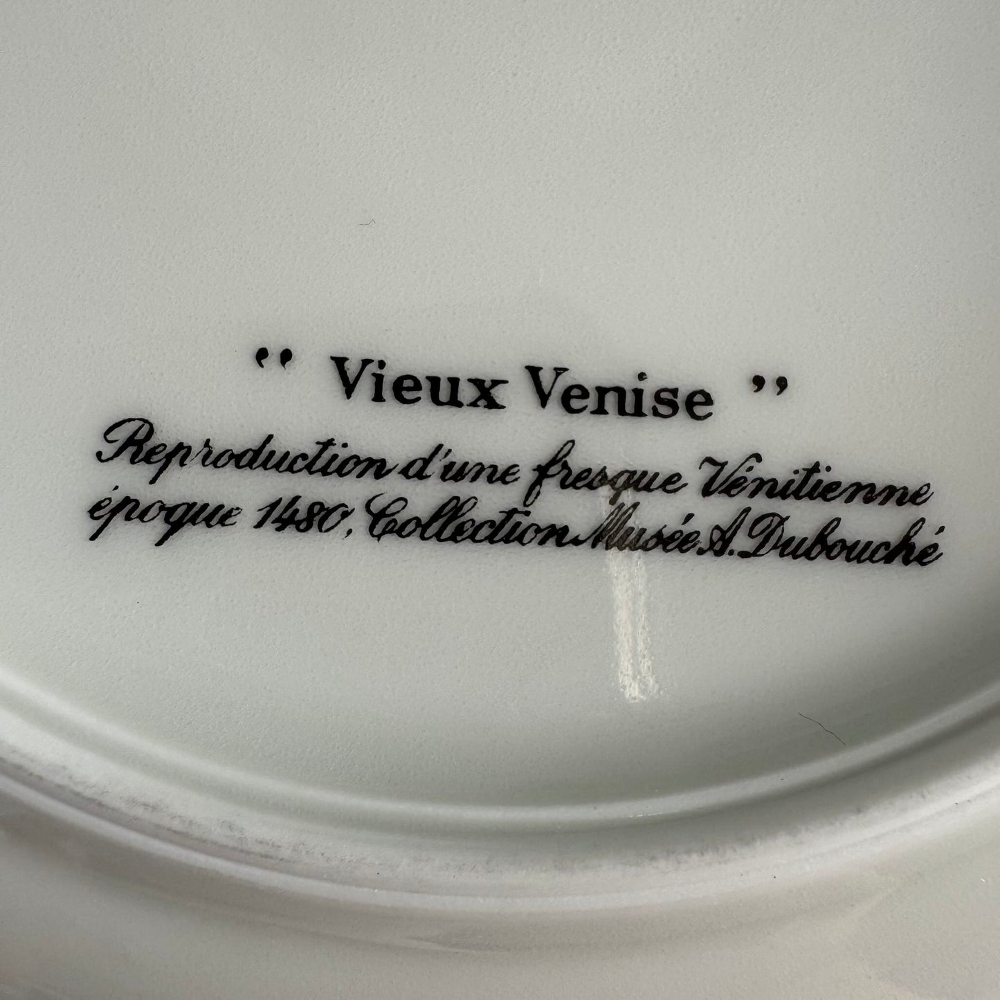 Raynaud Limoges Porcelain Soup Plate | Ribbon and Floral Motif | Mid-20th Century | Vieux Venise
