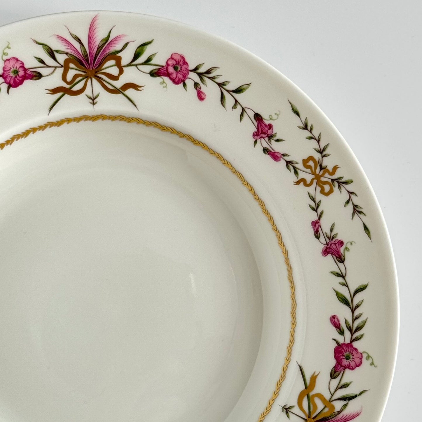 Raynaud Limoges Porcelain Soup Plate | Ribbon and Floral Motif | Mid-20th Century | Vieux Venise