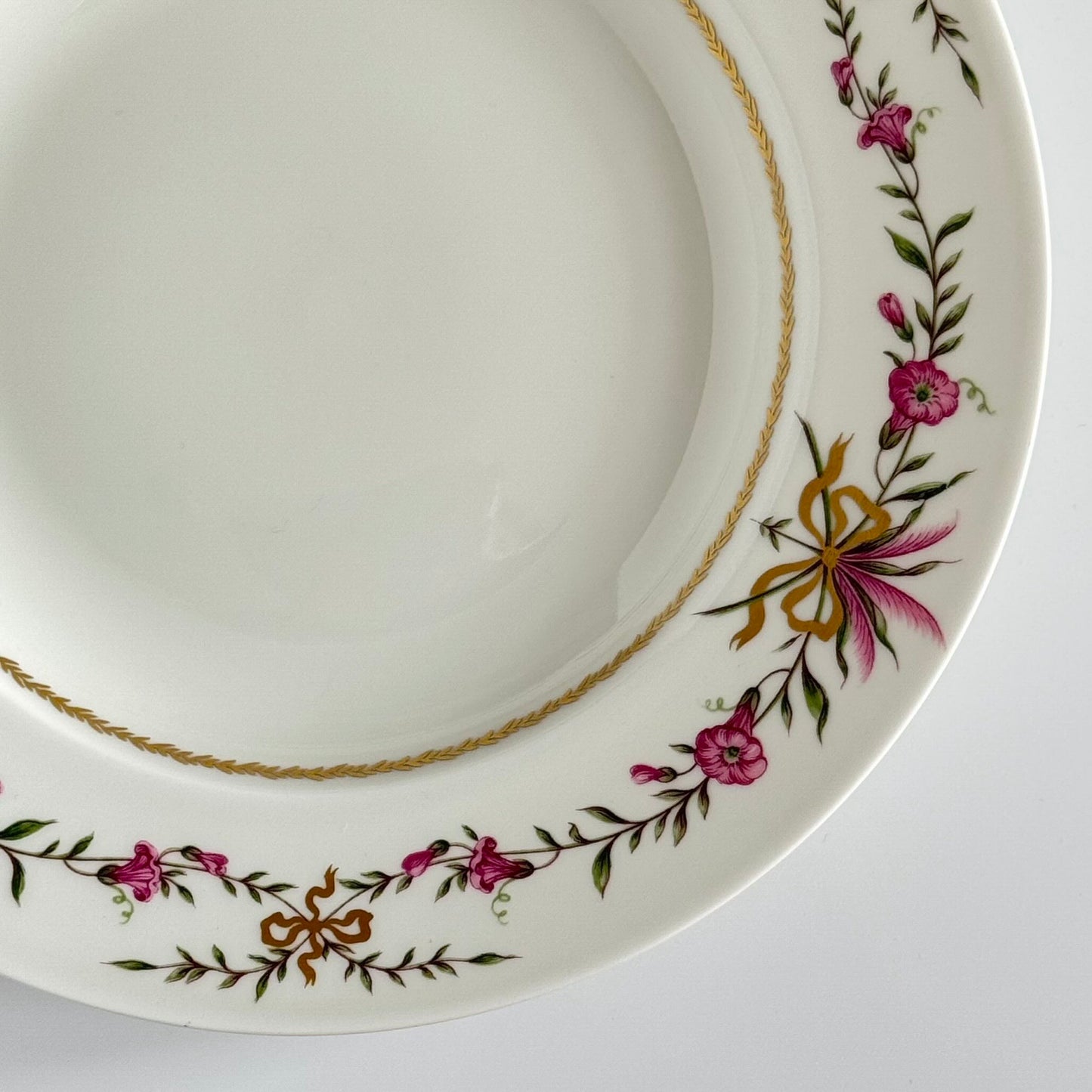 Raynaud Limoges Porcelain Soup Plate | Ribbon and Floral Motif | Mid-20th Century | Vieux Venise