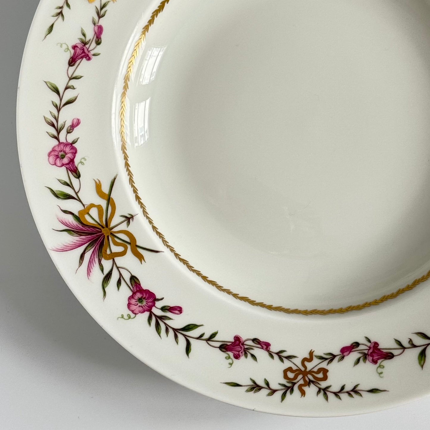 Raynaud Limoges Porcelain Soup Plate | Ribbon and Floral Motif | Mid-20th Century | Vieux Venise