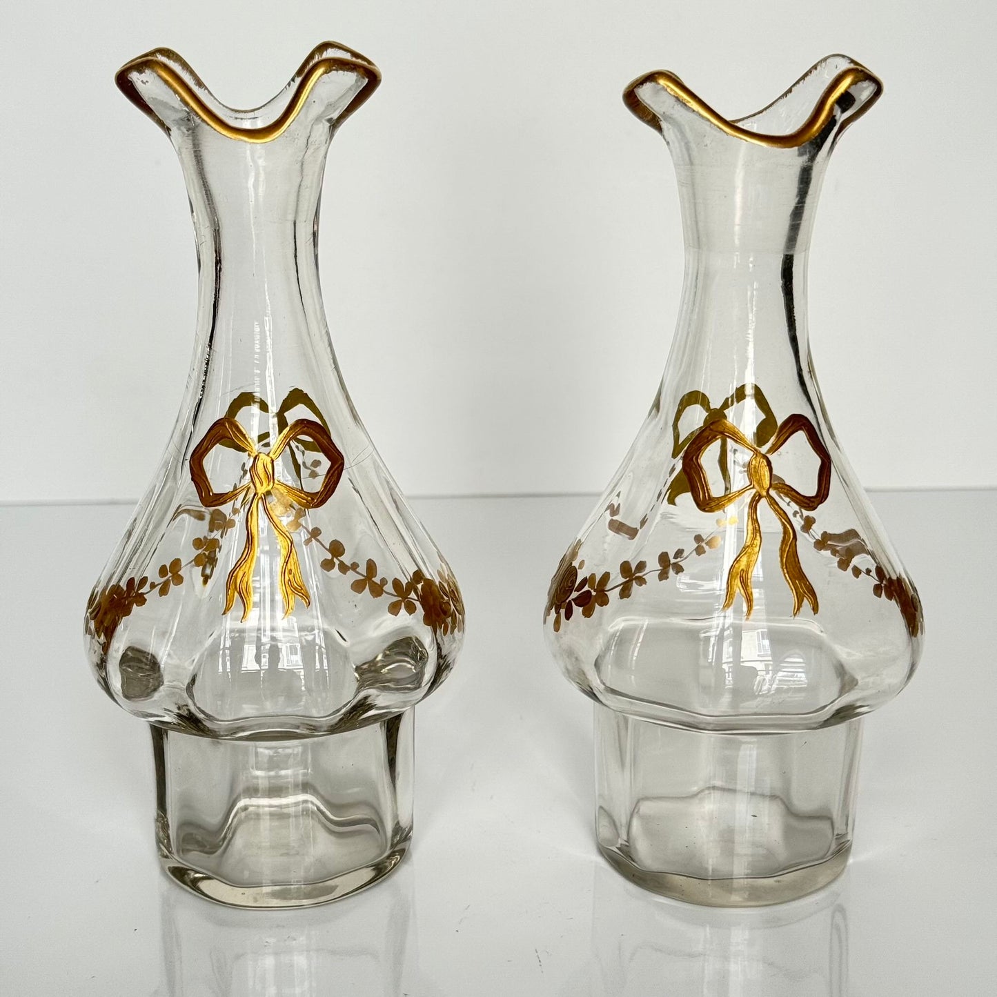 Silver Plate Cruet Set by Armand Frénais | Crystal with Gilt Ribbon & Floral Motifs | Late 19th – Early 20th Century
