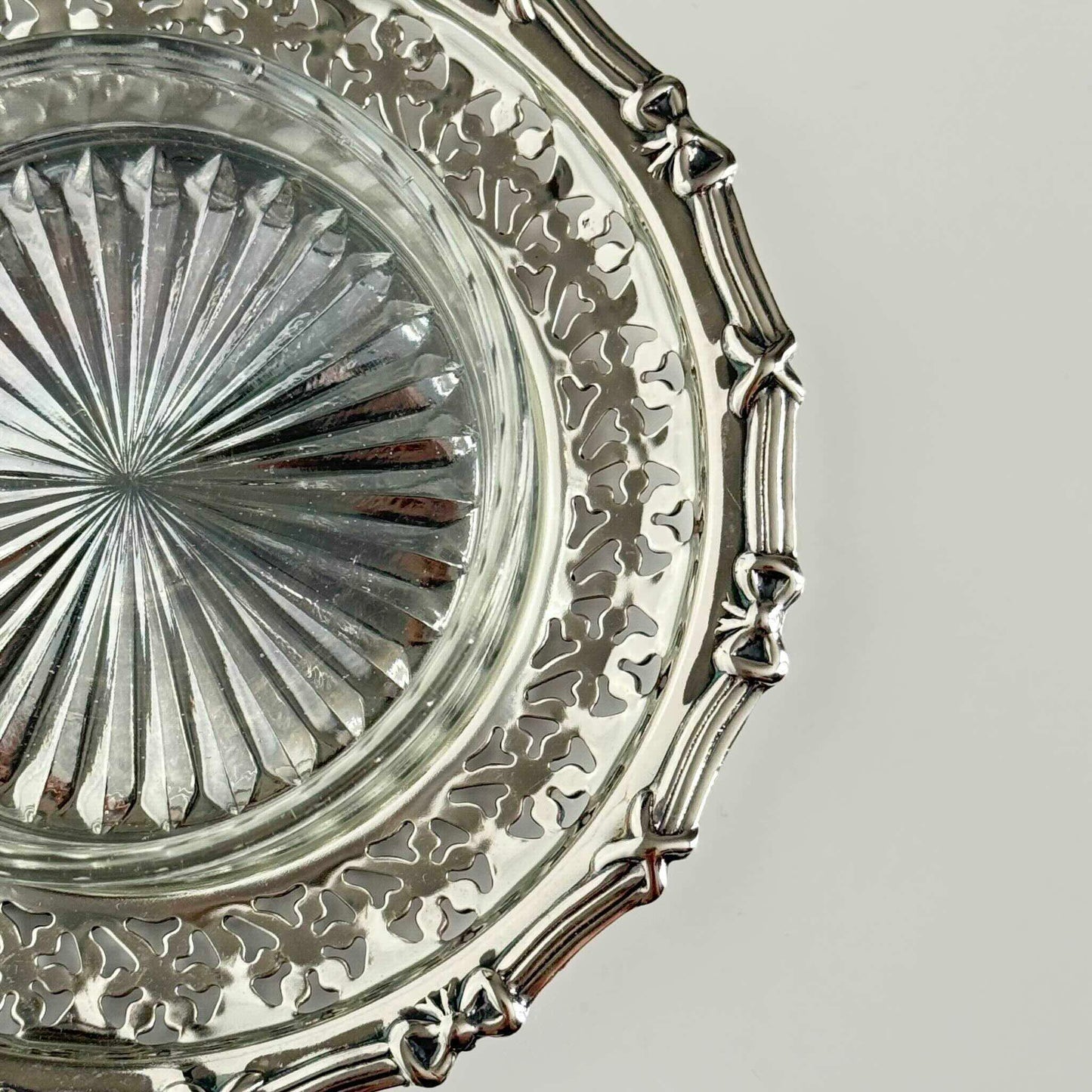 Silver-Plated Ramekin with Glass Insert | Ribbon Motif | Vintage, Made in England