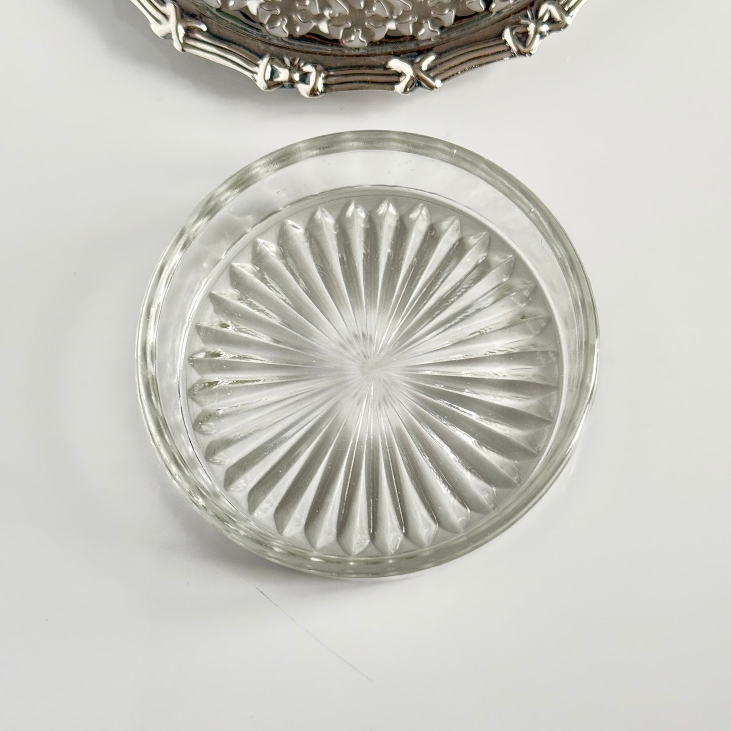 Silver-Plated Ramekin with Glass Insert | Ribbon Motif | Vintage, Made in England