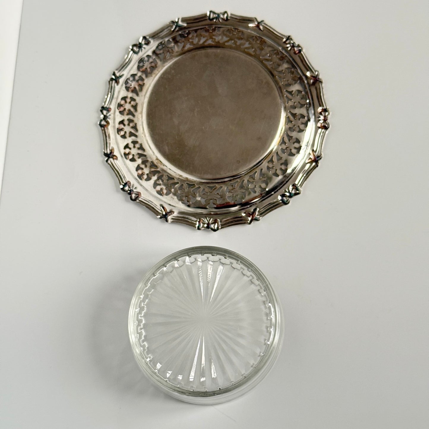 Silver-Plated Ramekin with Glass Insert | Ribbon Motif | Vintage, Made in England