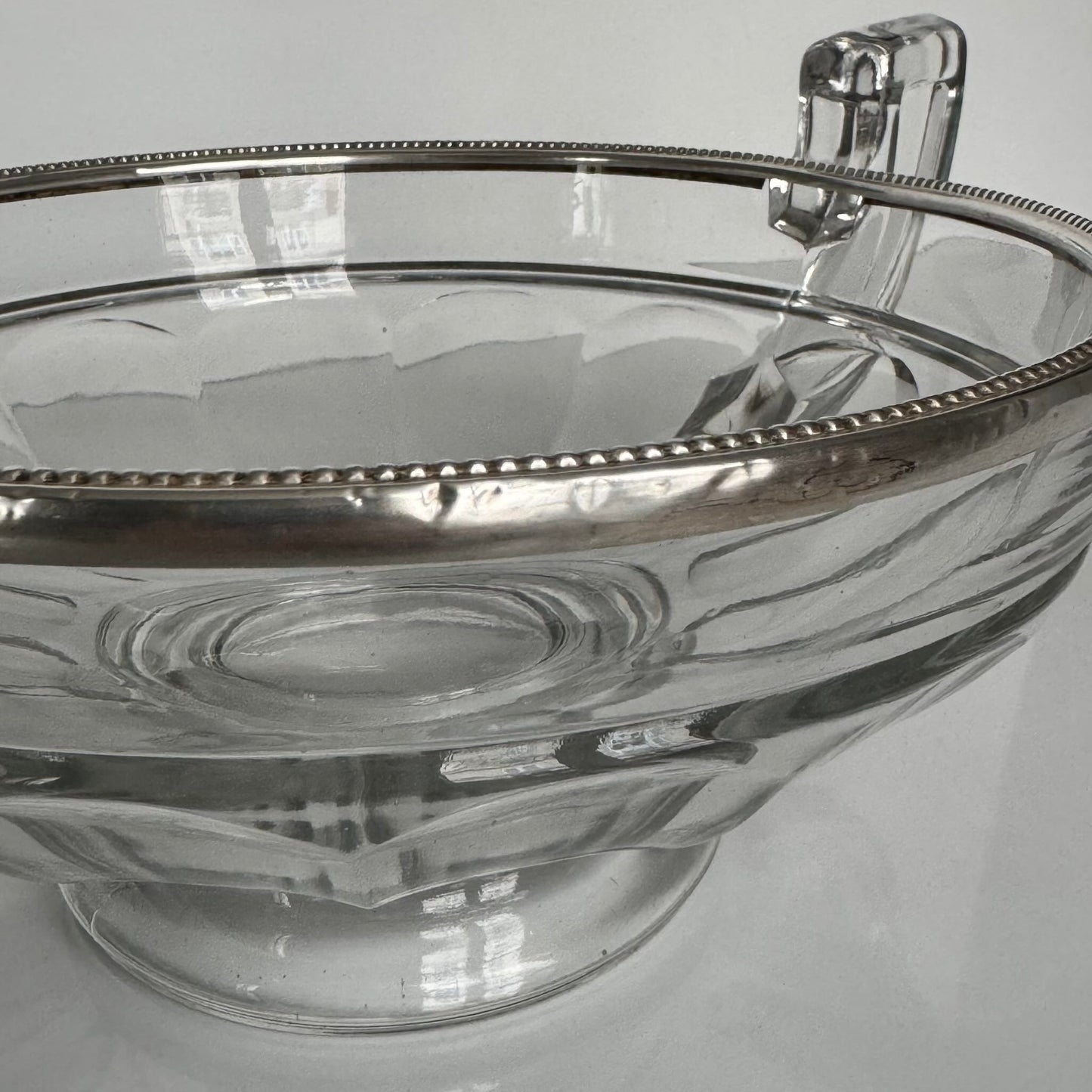 Val Saint Lambert Crystal Fruit Bowl | Sterling Silver Rim | Art Deco | Early 20th Century