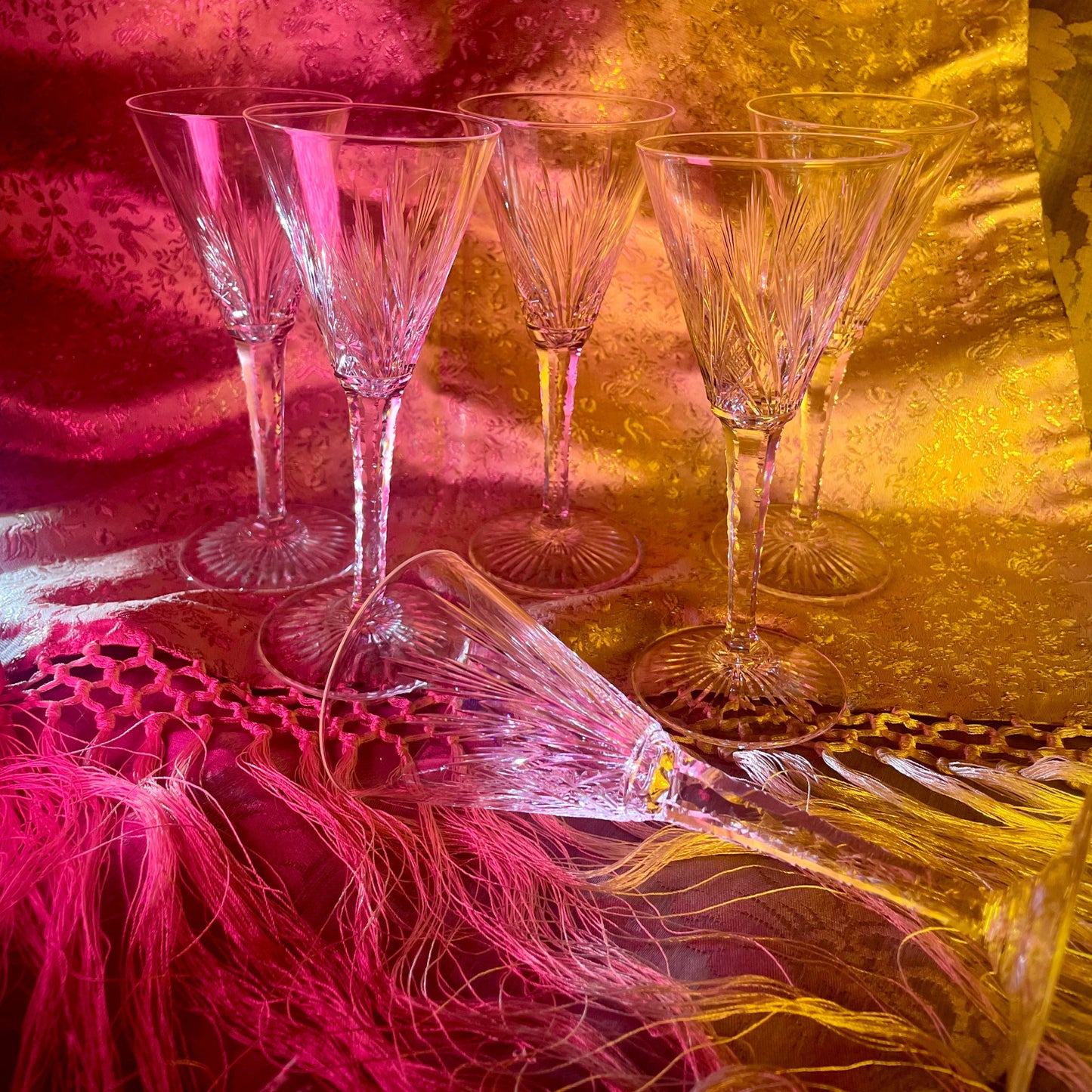 St.Louis 】サンルイ 色被せ 涼む レア 若草 切子 ワイングラス 