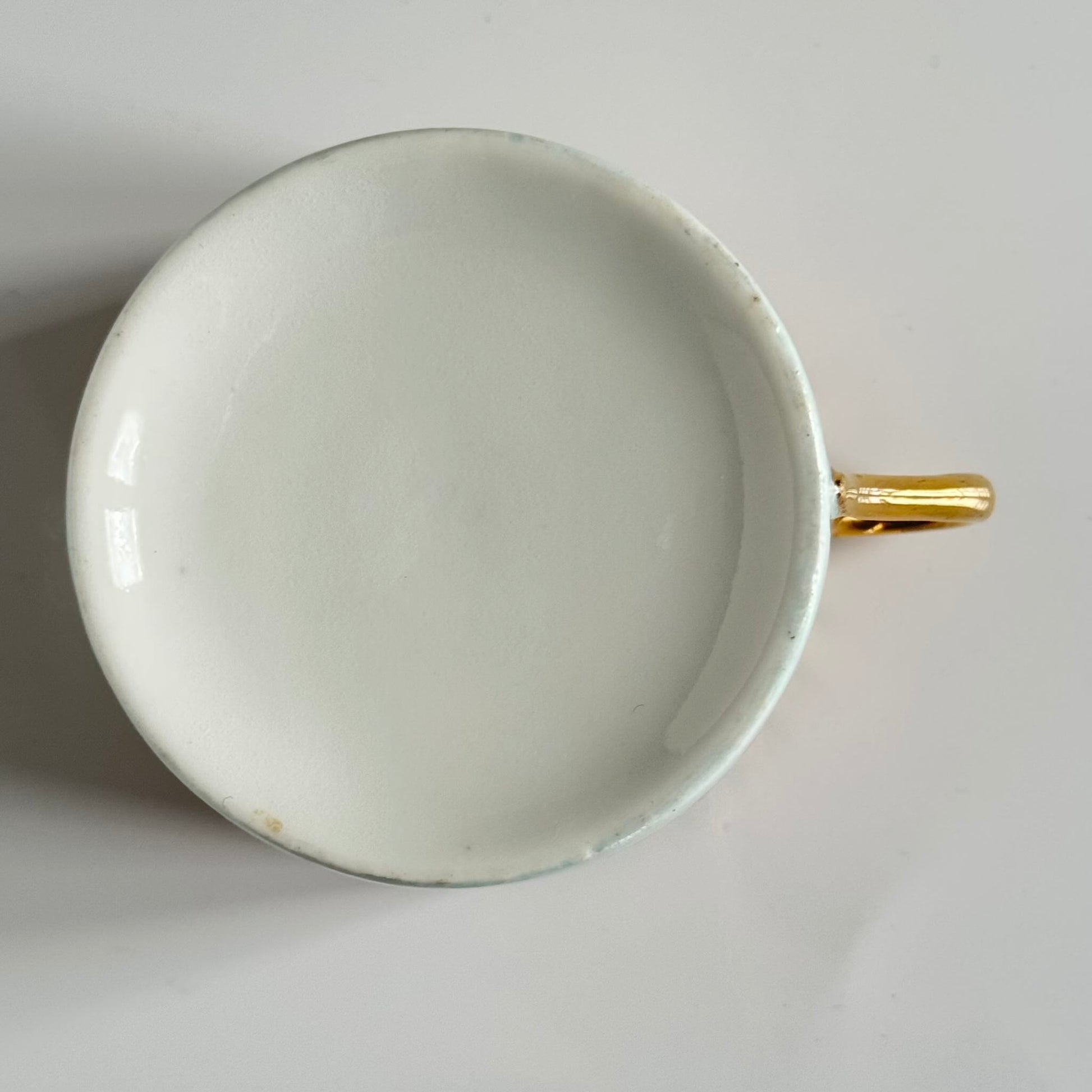 Porcelain cup and saucer set inspired by 18th-century Sèvres style, with delicate pink and green hues and gilded details.