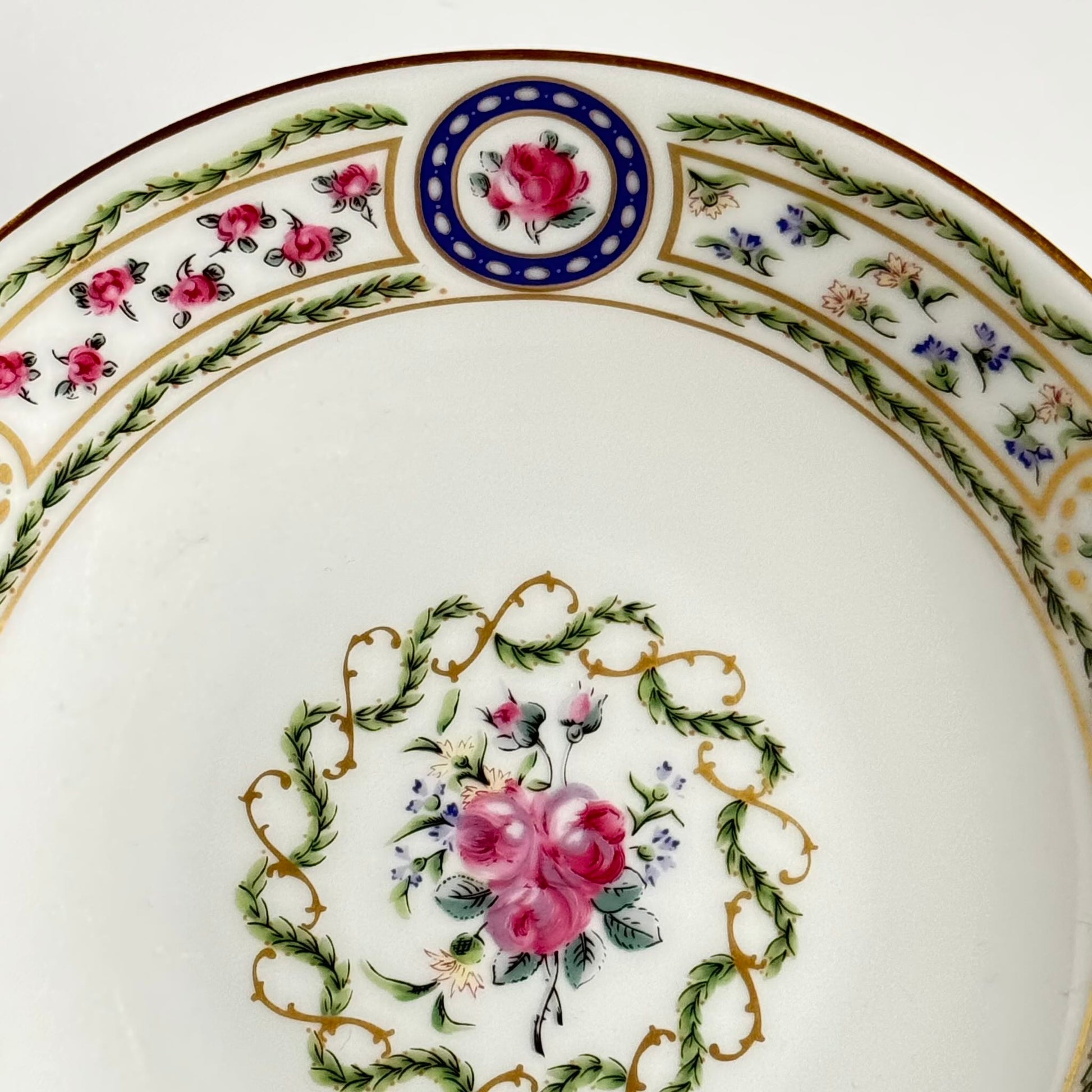 Haviland “Louveciennes” porcelain compote from Limoges, featuring delicate floral and botanical motifs inspired by the 1781 Sèvres service commissioned for Marie-Antoinette.