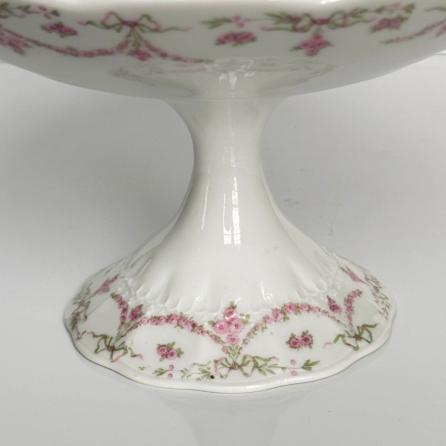 Ahrenfeldt Limoges Porcelain Compote / Fruit Stand (Large) with Ribbon and Floral Decoration | Late 19th – Early 20th Century