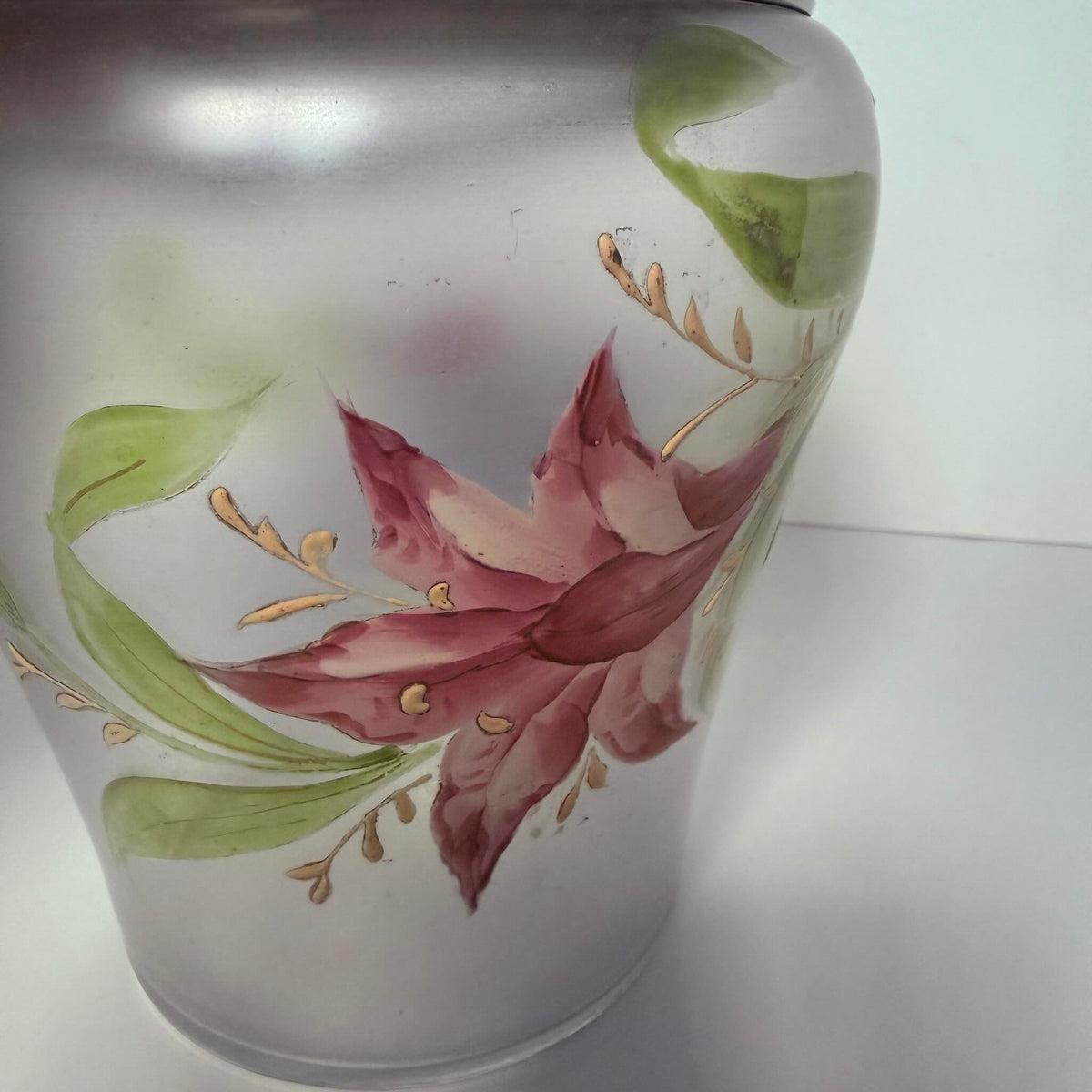 Antique Art Nouveau Biscuit Barrel – Frosted Glass & Floral