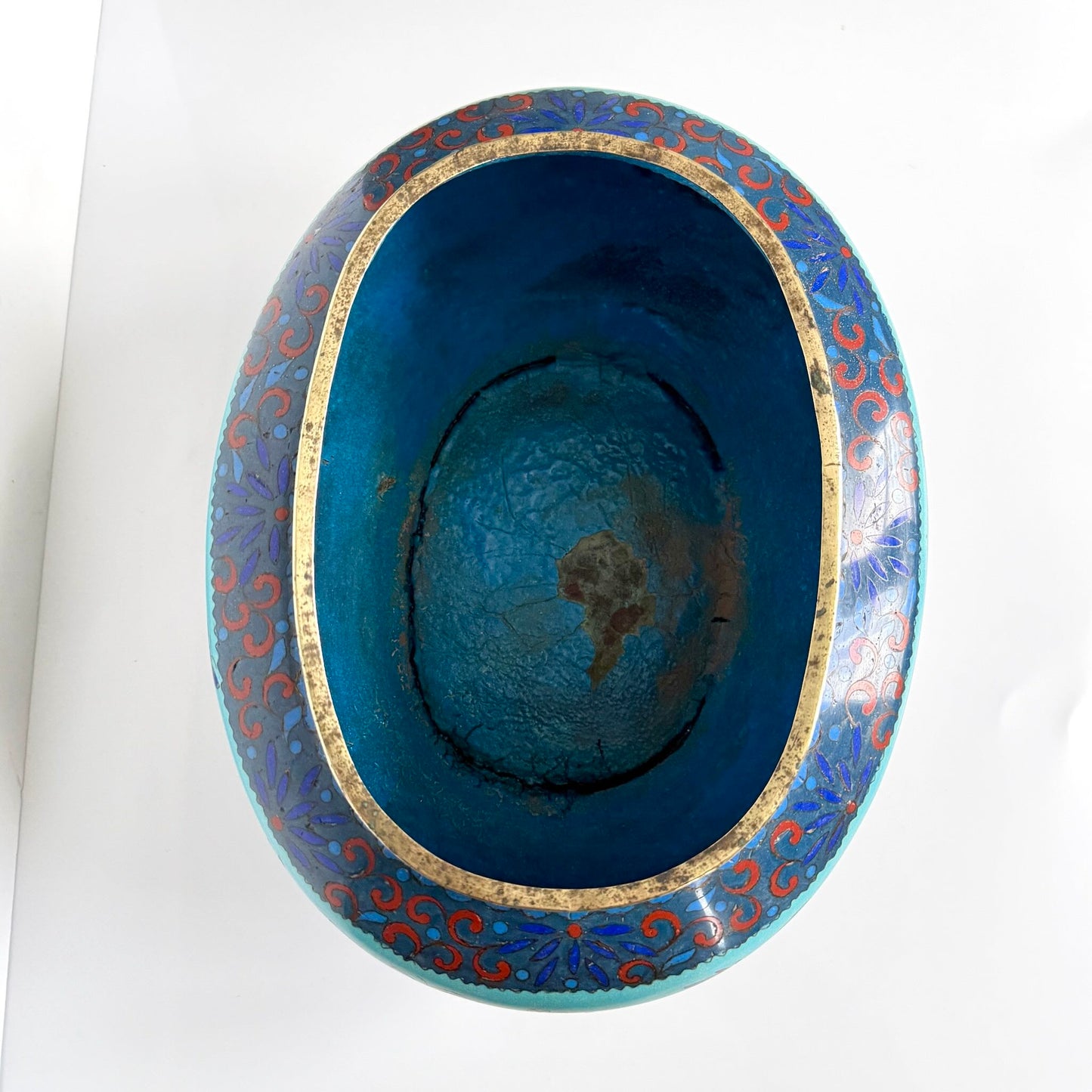 Antique Chinese Cloisonné Enamel Jardinière – Turquoise, Birds & Butterflies