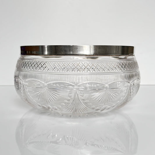 Antique French cut crystal fruit bowl with 950 solid silver mount, early 20th century.