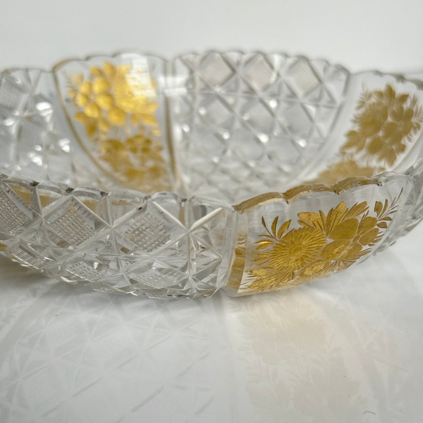 アンティーク バカラ / サンルイ (推定) クリスタルボウル – 金彩 花と幾何学模様