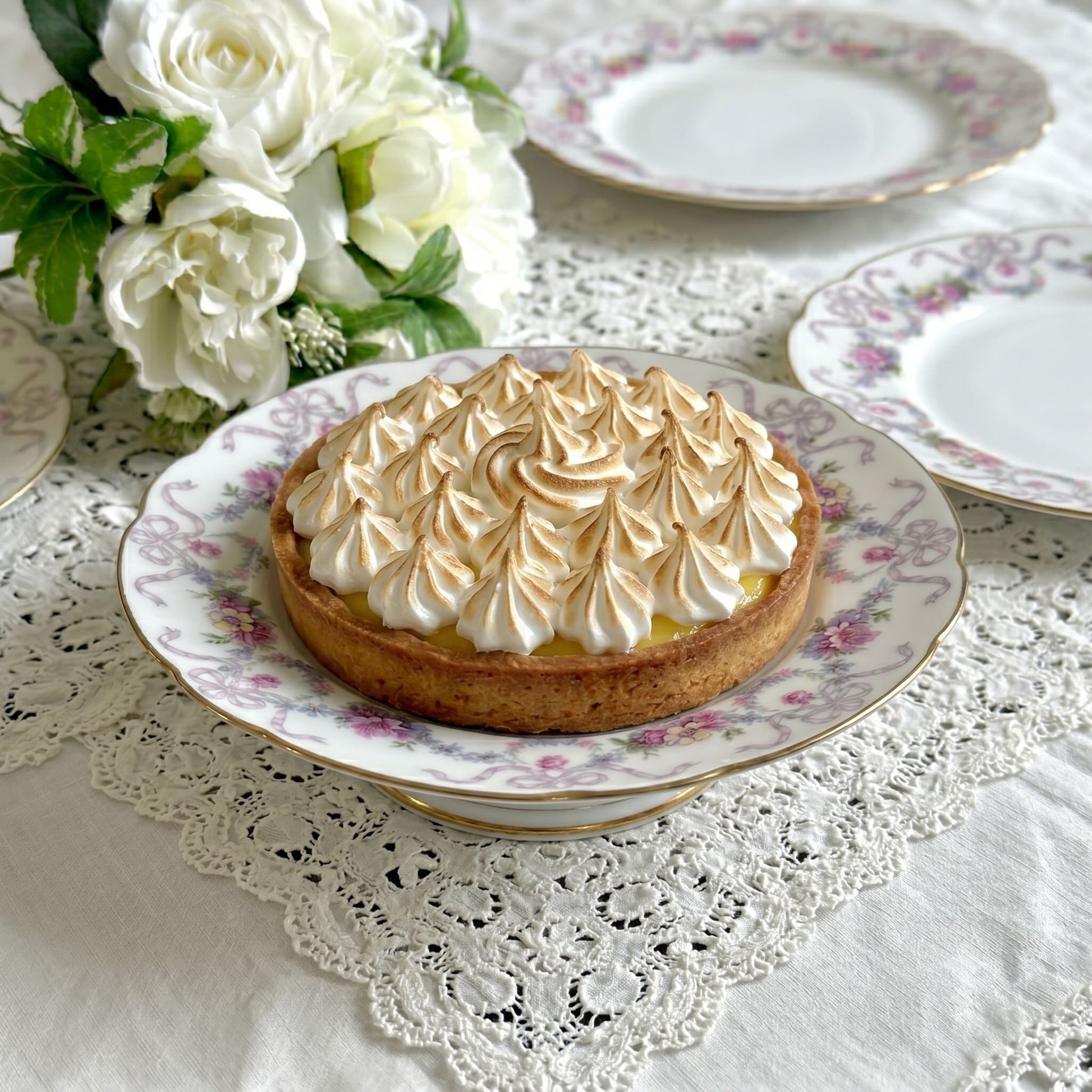 Antique Limoges porcelain footed cake stand, floral garlands and ribbons, D&C Old Bernardaud, late 19th century France.