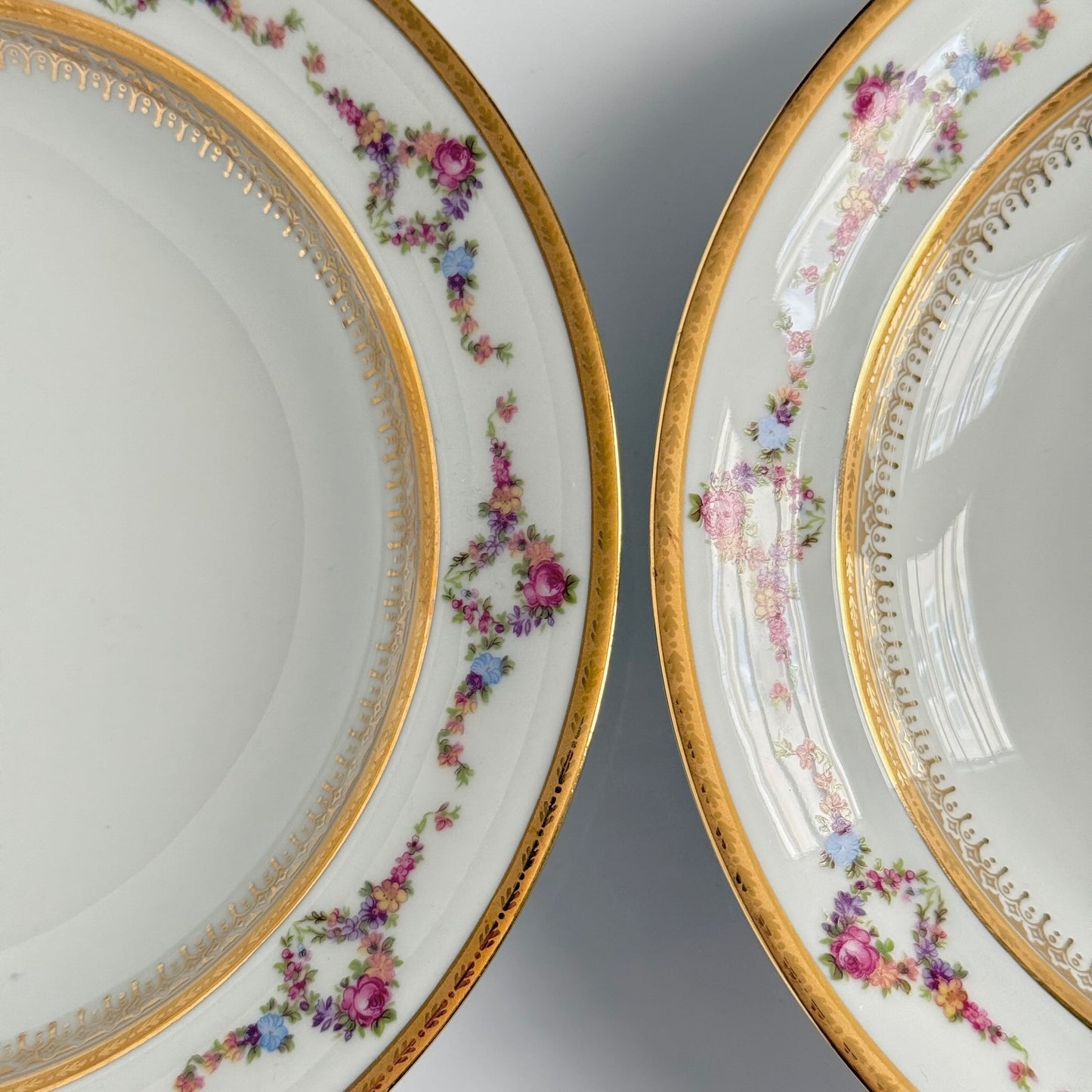 Vintage Limoges P.P. Porcelain Soup Plates – Floral Wreath & Garland Motif (Set of 2)