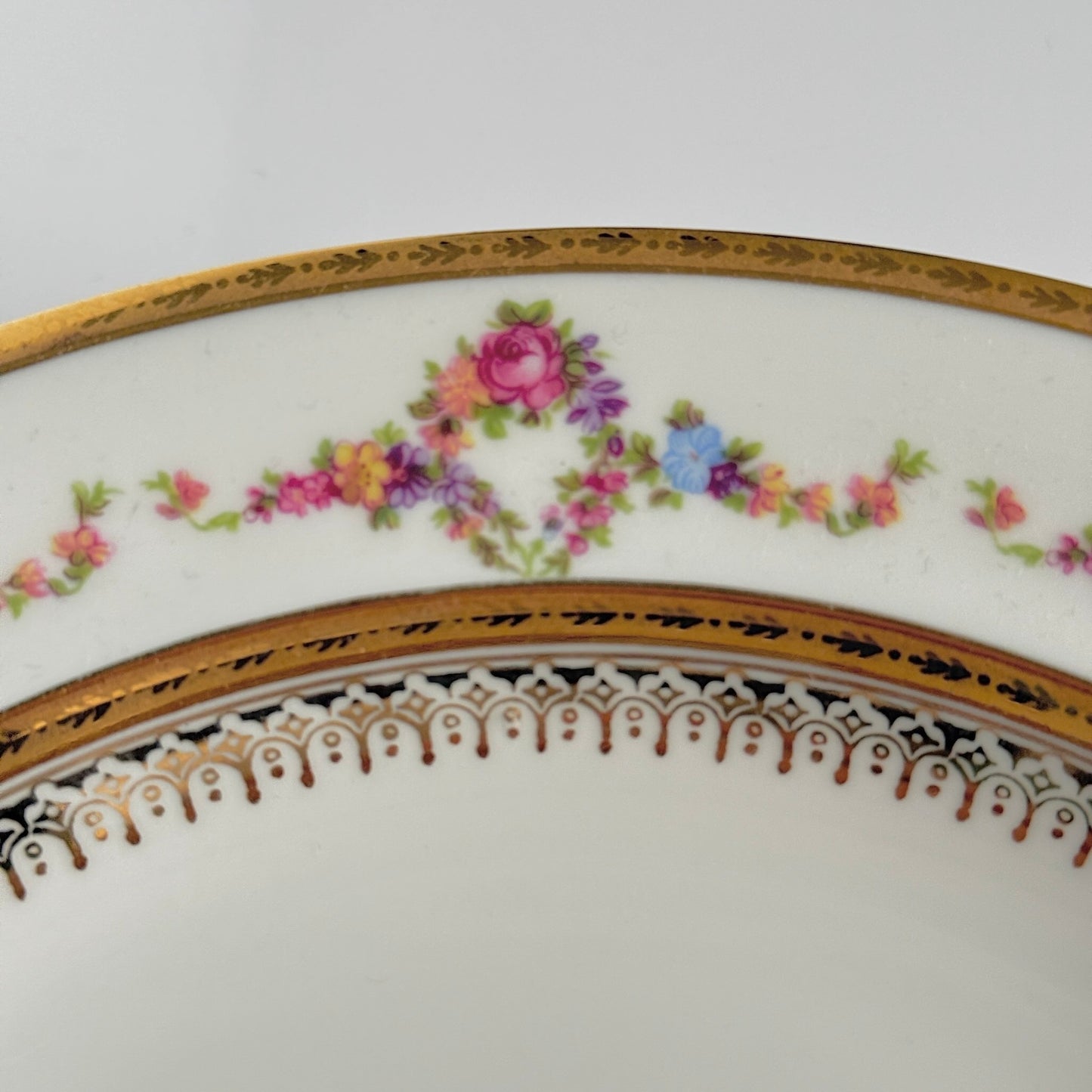 Vintage Limoges P.P. Porcelain Soup Plates – Floral Wreath & Garland Motif (Set of 2)