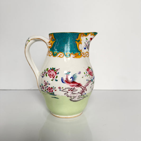Antique Minton porcelain milk jug, chinoiserie decoration with phoenix and flowers, circa 1880-1890 England.