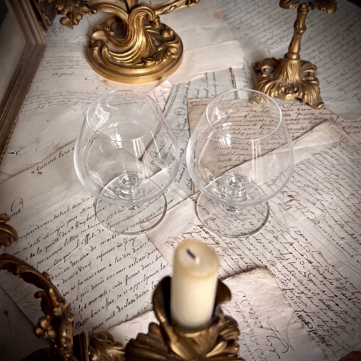 Baccarat crystal set of two cognac glasses, high brilliance and transparency
