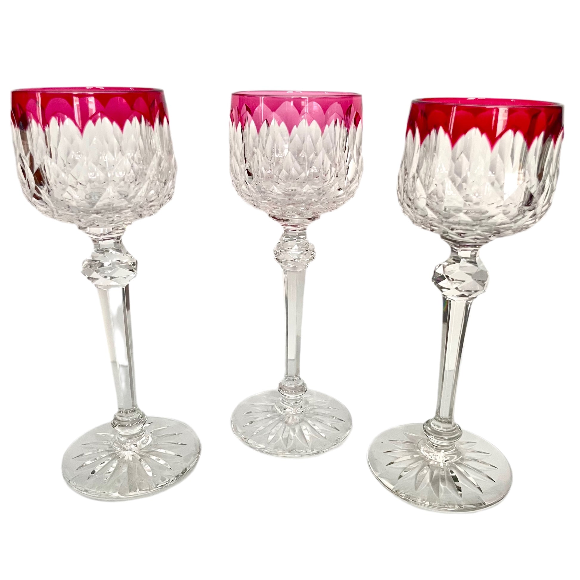 Set of 3 Baccarat Crystal Wine Glasses – Juvisy Rouge Model – Brococo Paris
