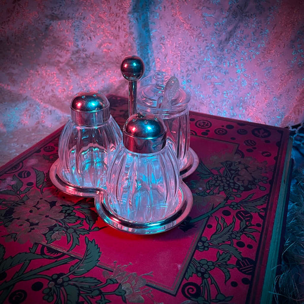 Christofle Table Cruet Set | Silver-Plated & Crystal | Mid-20th