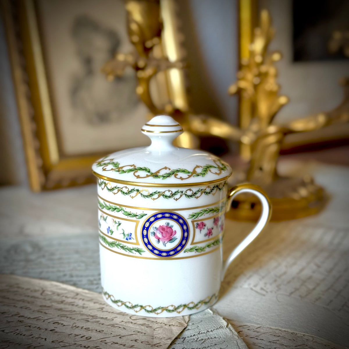 Haviland Limoges porcelain chocolate pot, Louveciennes pattern.