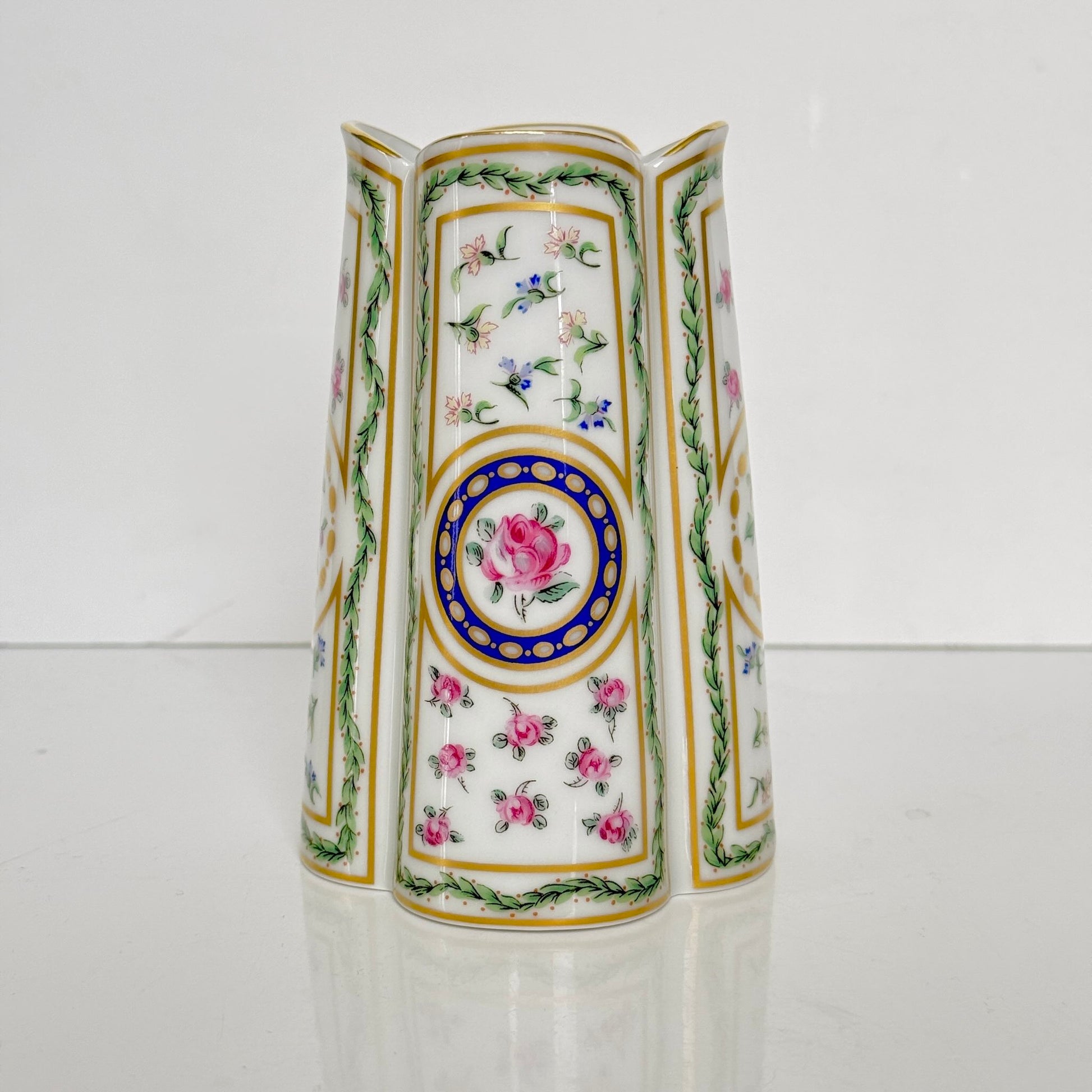 Haviland Limoges porcelain vase, Louveciennes pattern with delicate floral motifs, France.