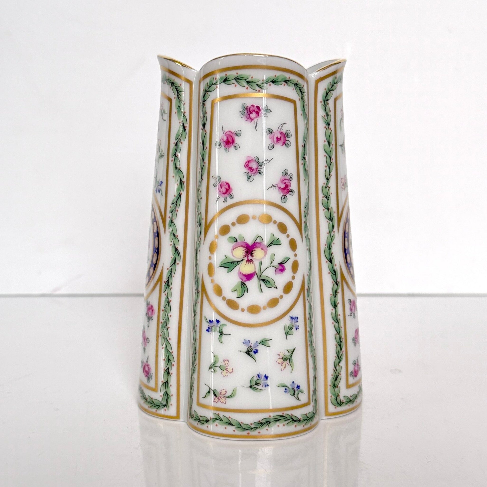 Haviland Limoges porcelain vase, Louveciennes pattern with delicate floral motifs, France.