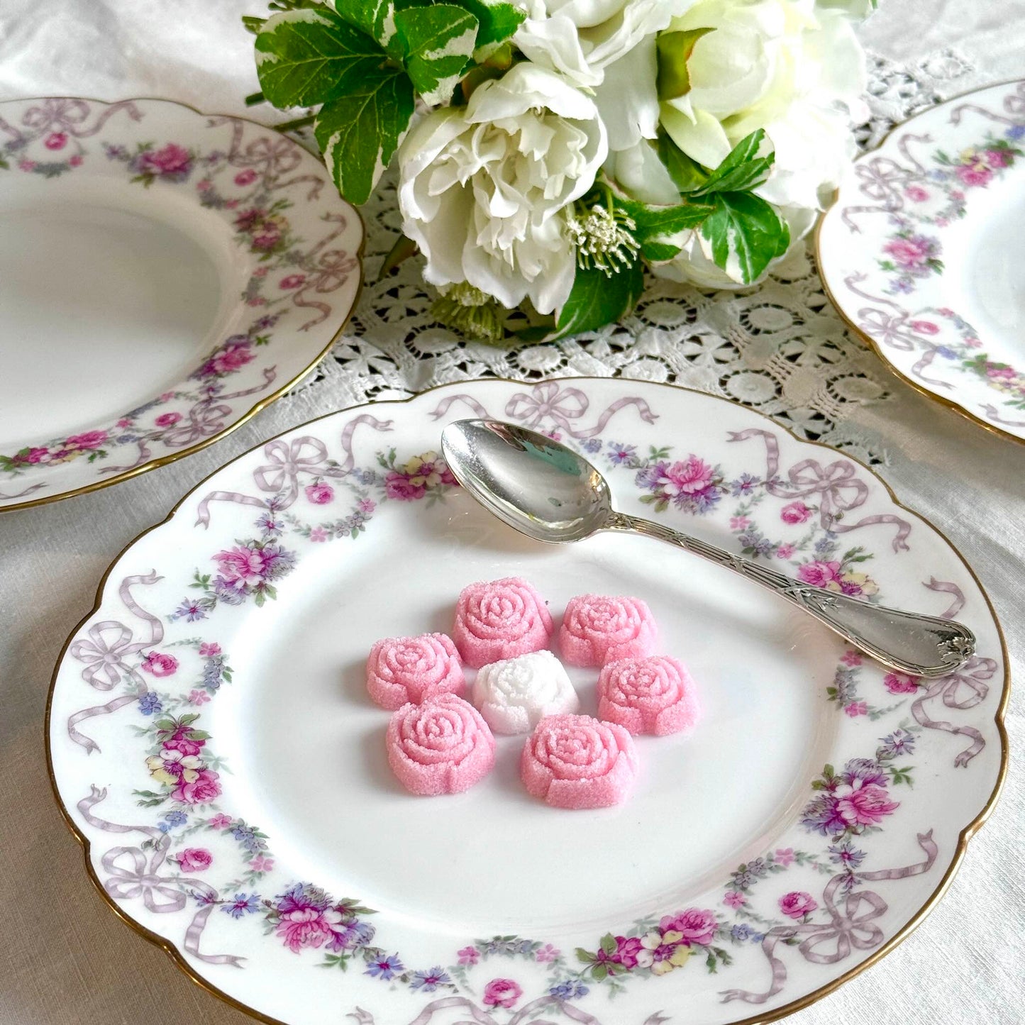 Limoges porcelain dessert plate with floral garland and ribbon decoration, D&C “Old Bernardaud”, late 19th century