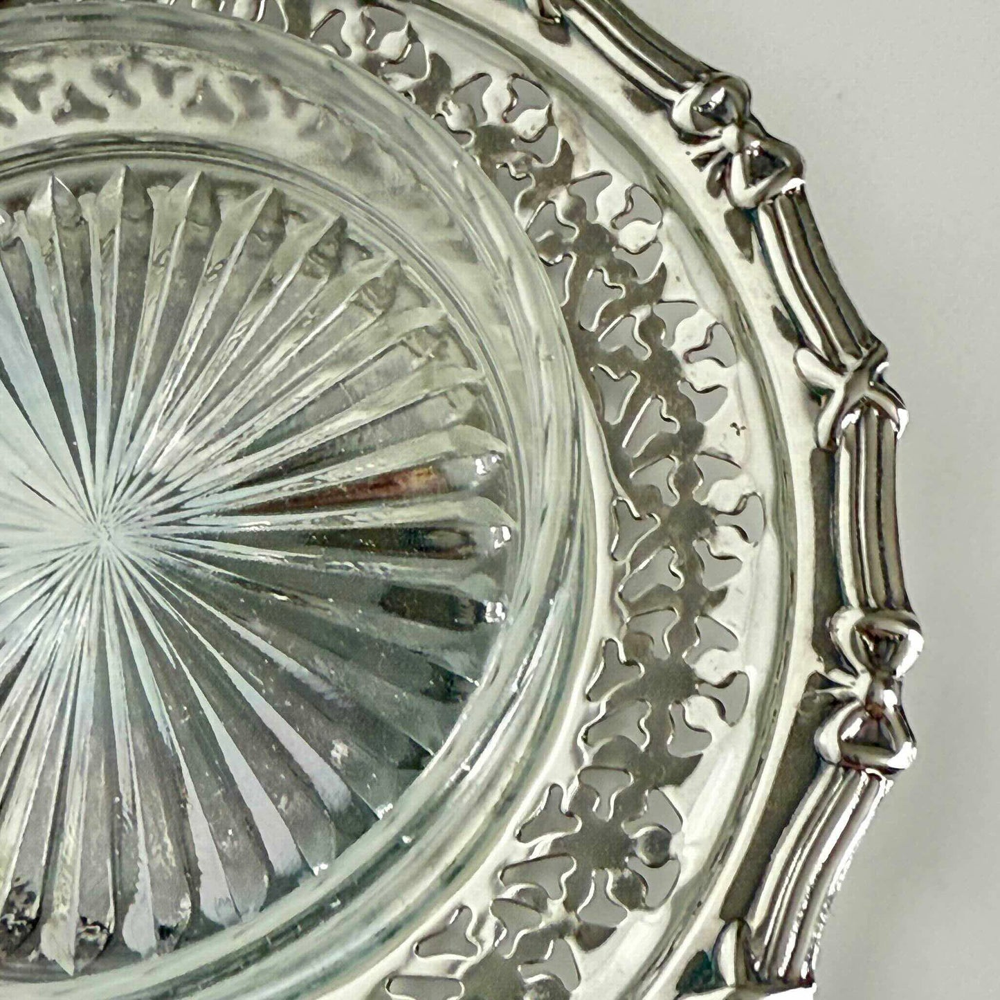Silver-Plated Ramekin with Glass Insert | Ribbon Motif | Vintage, Made in England