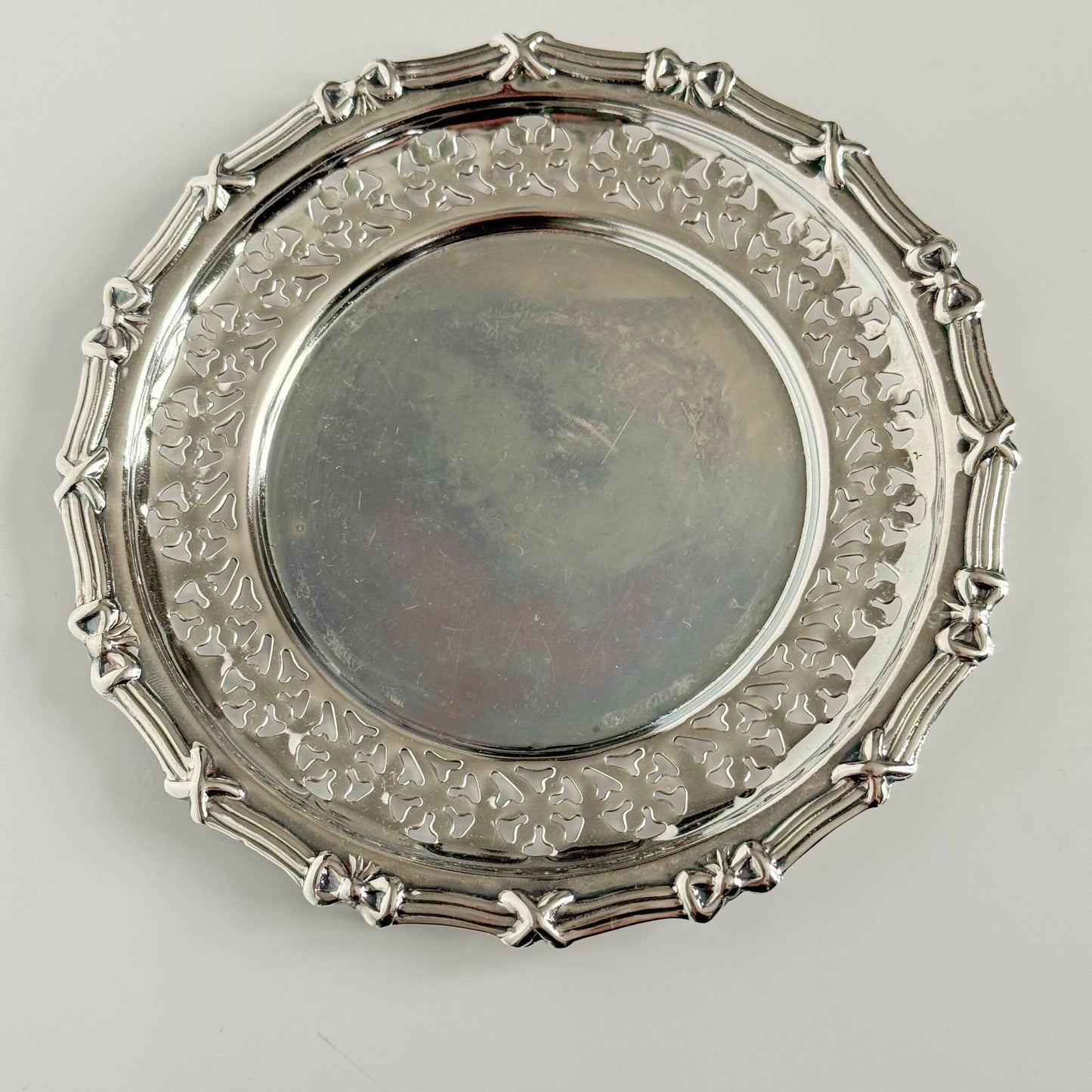 Silver-Plated Ramekin with Glass Insert | Ribbon Motif | Vintage, Made in England