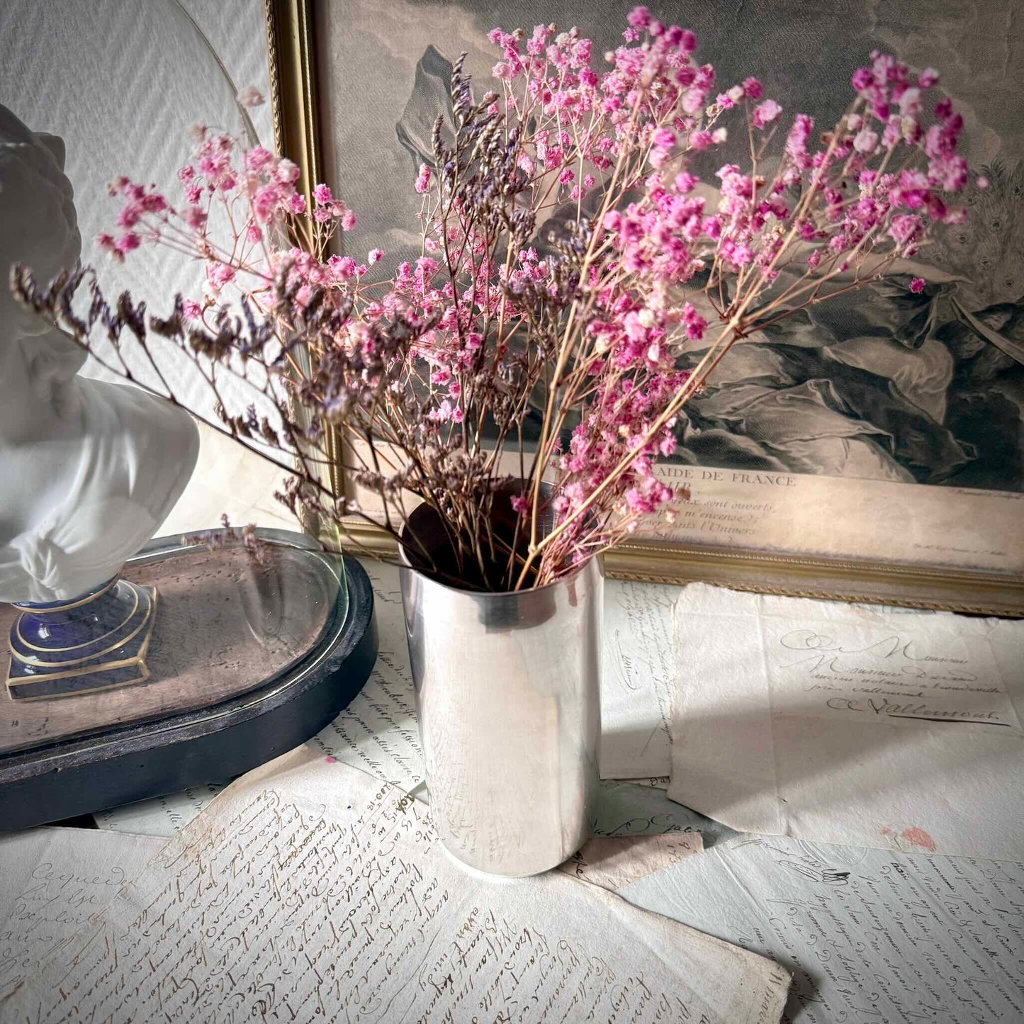 Vintage Christian Dior silver-plated tube vase, minimalist cylinder design, 20th-century French luxury decor.