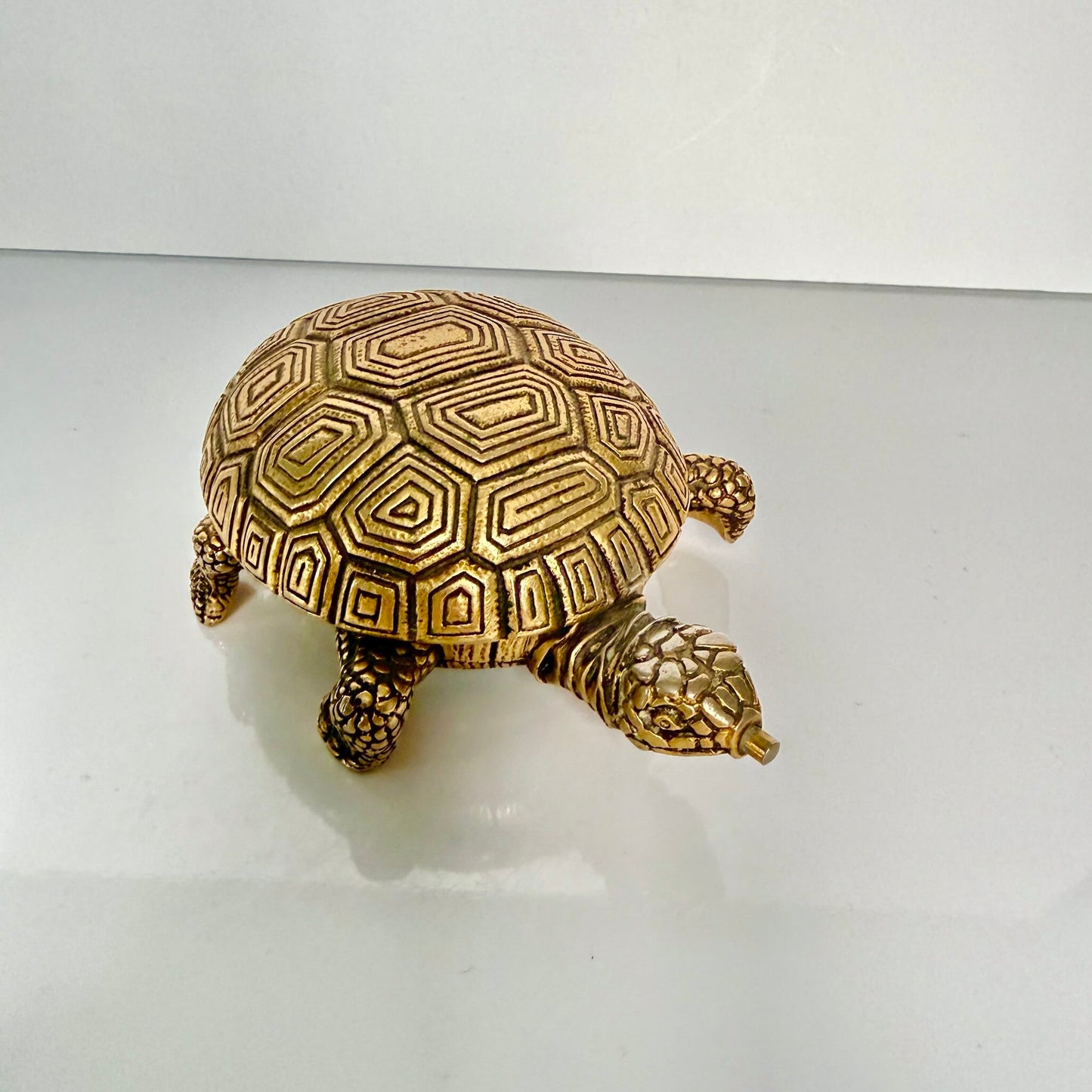 Vintage Lancel gilded bronze turtle-shaped alarm clock, carapace open revealing dial, circa 1950 France.