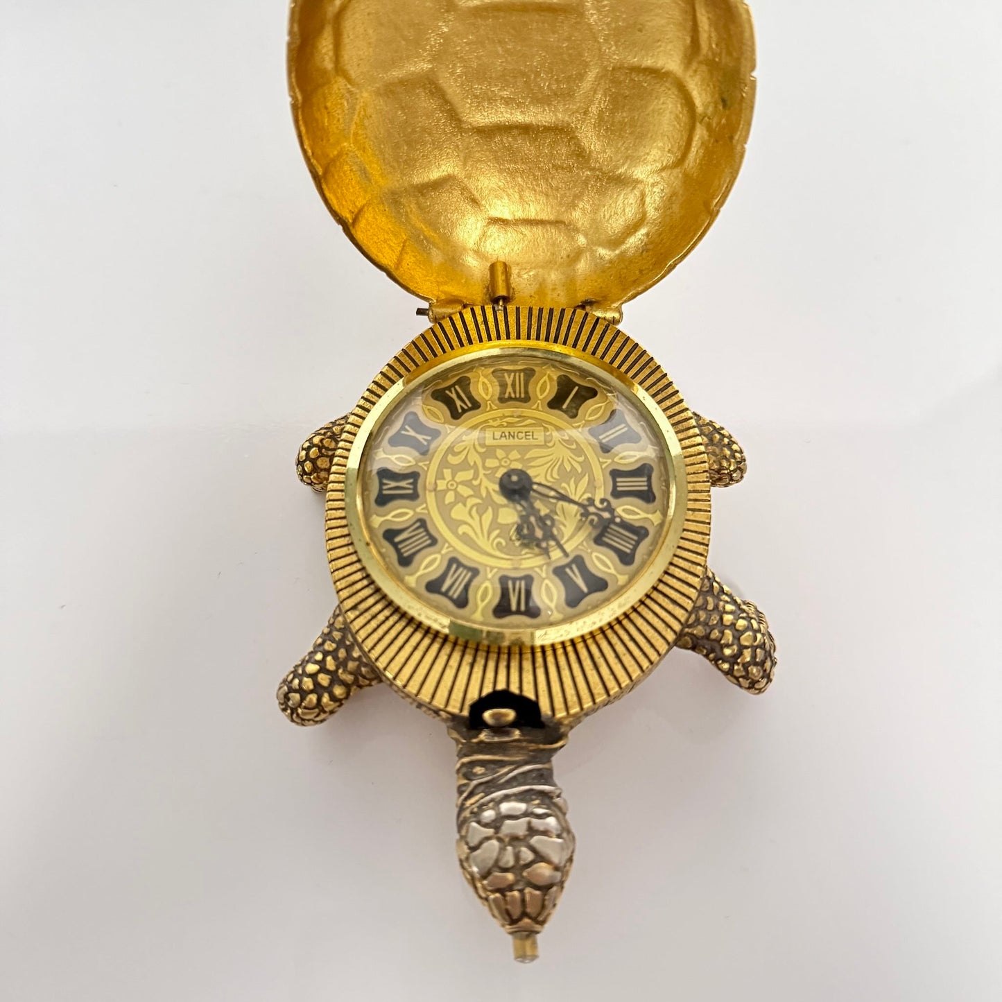 Pendulette Réveil Vintage Lancel en Bronze Doré – Modèle Tortue "8 Jours"